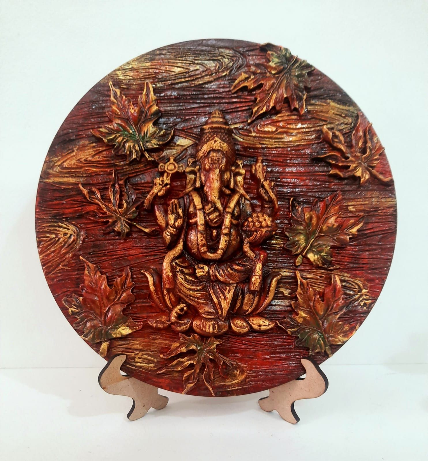 Ganesha In Clay On 8-inch Round Board