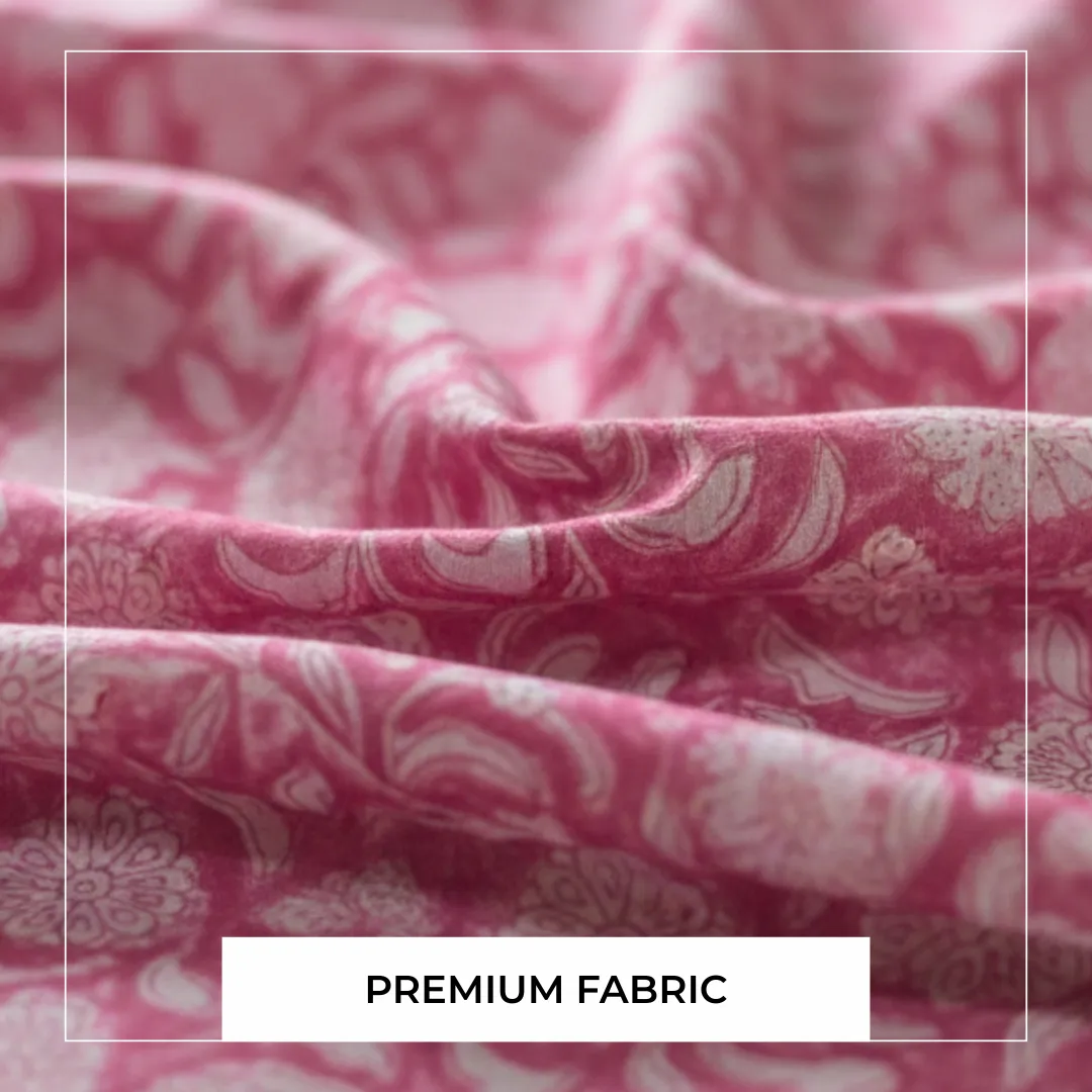 Single-Sided Hand Block Printed Mal Cotton Fabric – Pink Floral | Sold Per Meter