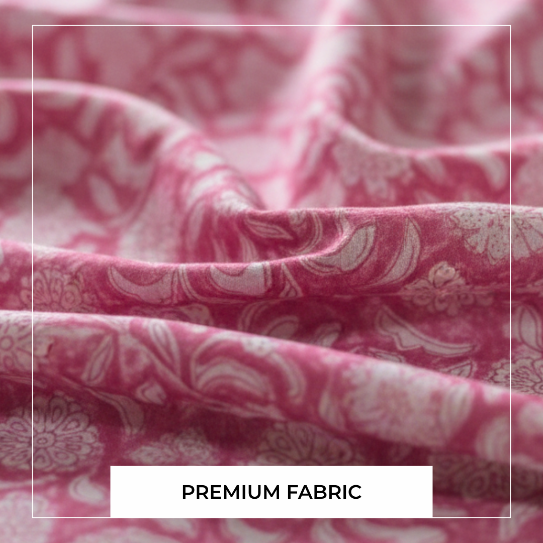 Single-Sided Block Printed Mal Cotton Fabric in Pink Floral Pattern