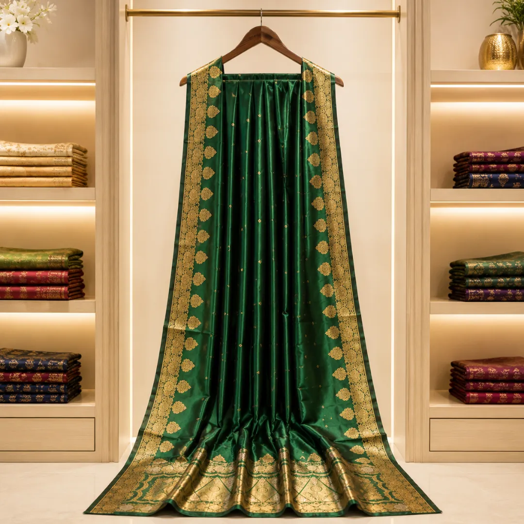 Emerald Green Monipuri Resham Silk Saree – Handcrafted Elegance with Silk Mark 