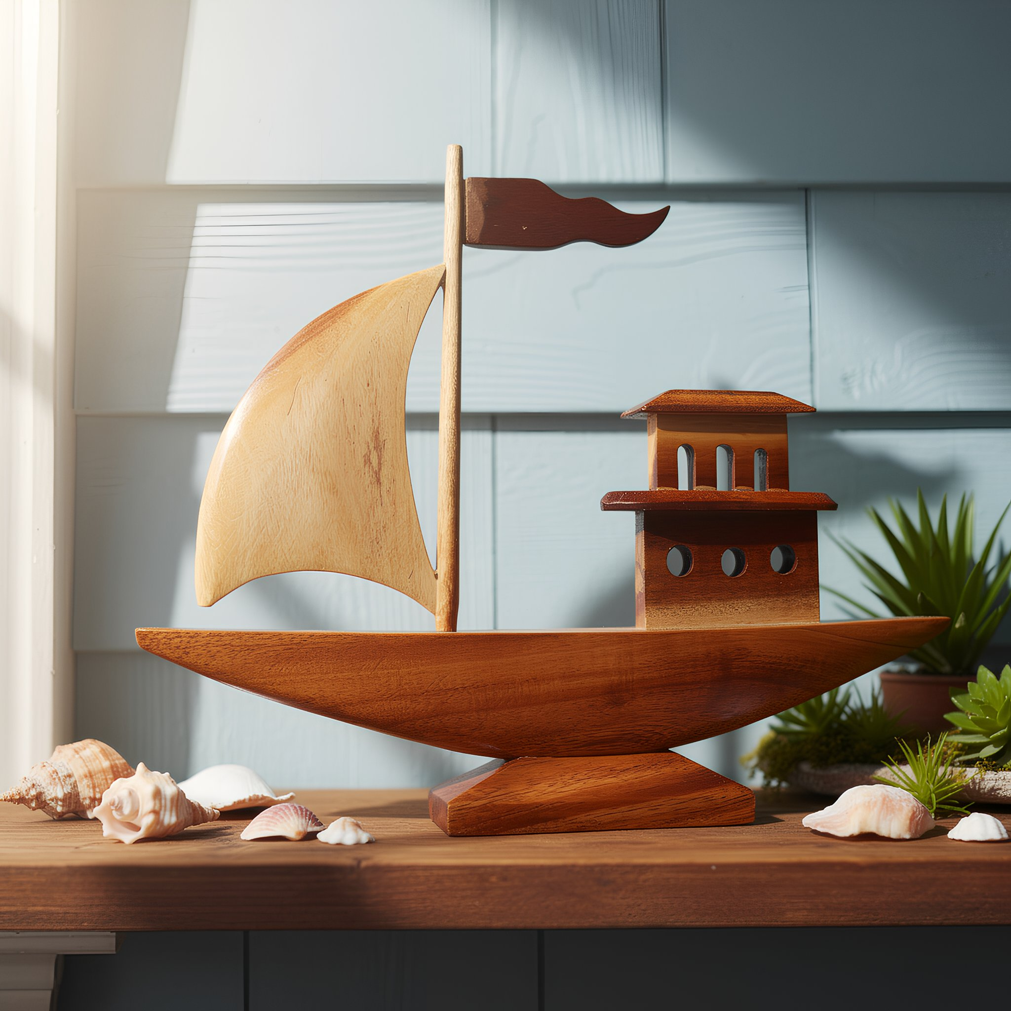 Handcrafted Wooden Boat Showpiece