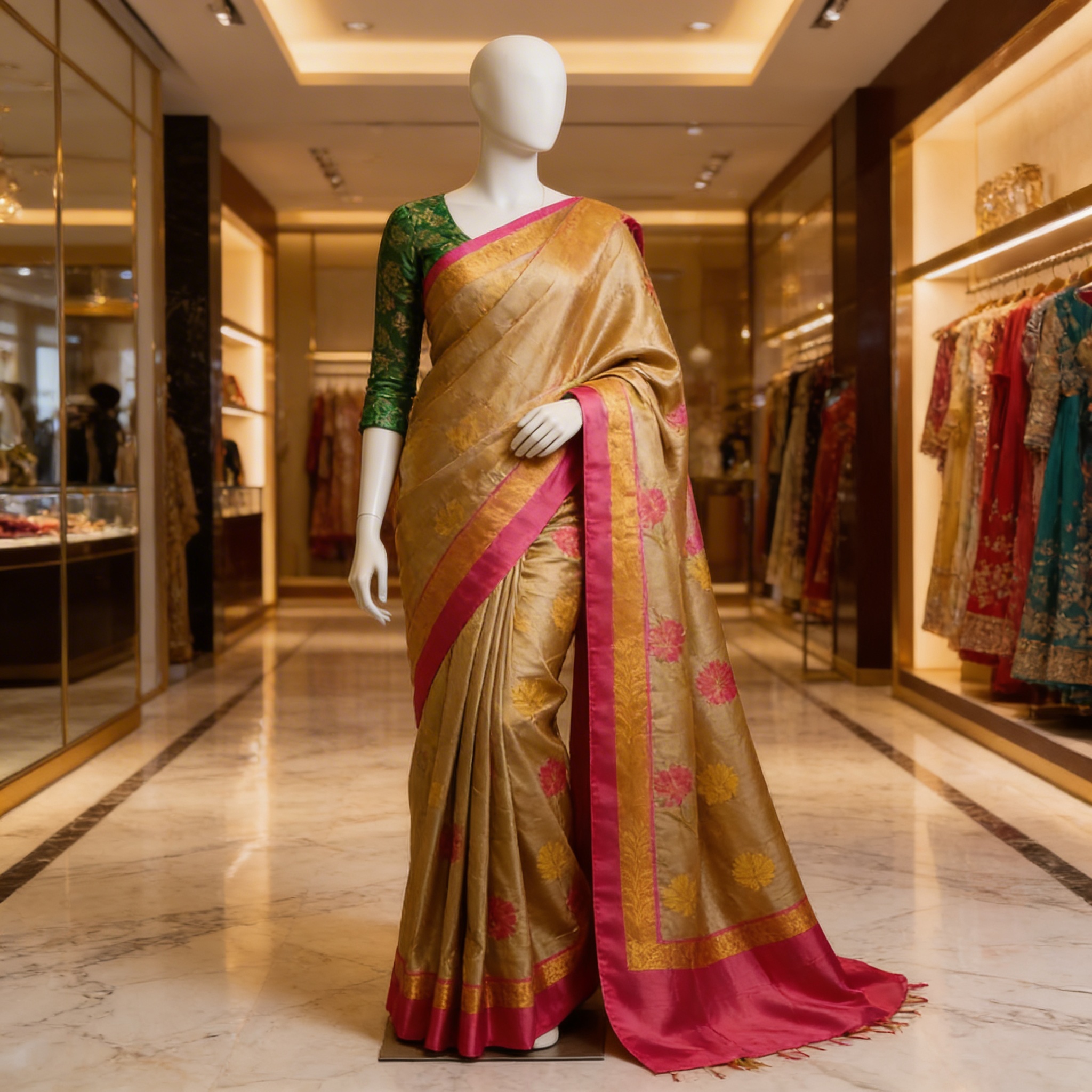 Motka Tussar Silk Saree Golden Pink Border