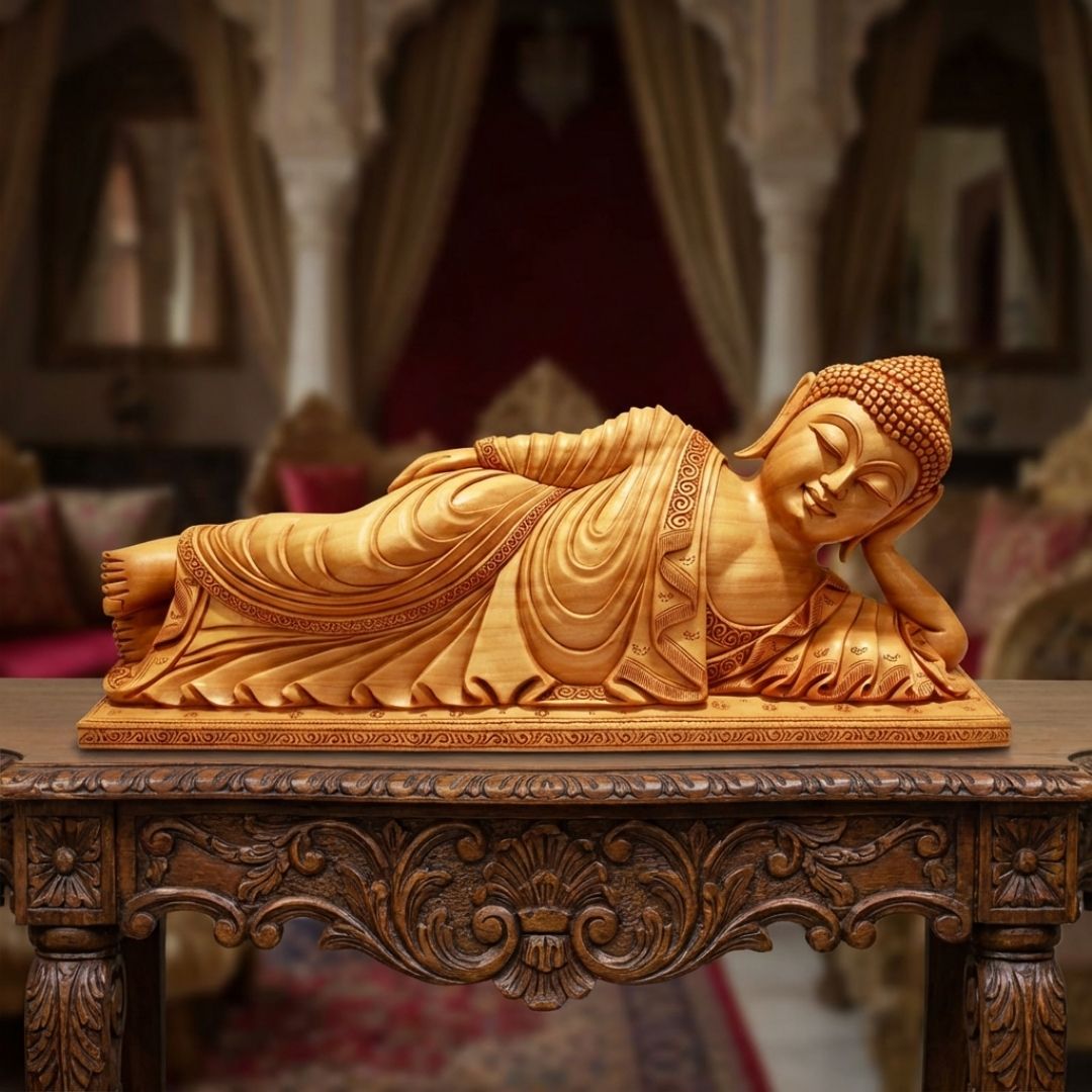 Sleeping Buddha Reclining Sculpture in Sandalwood