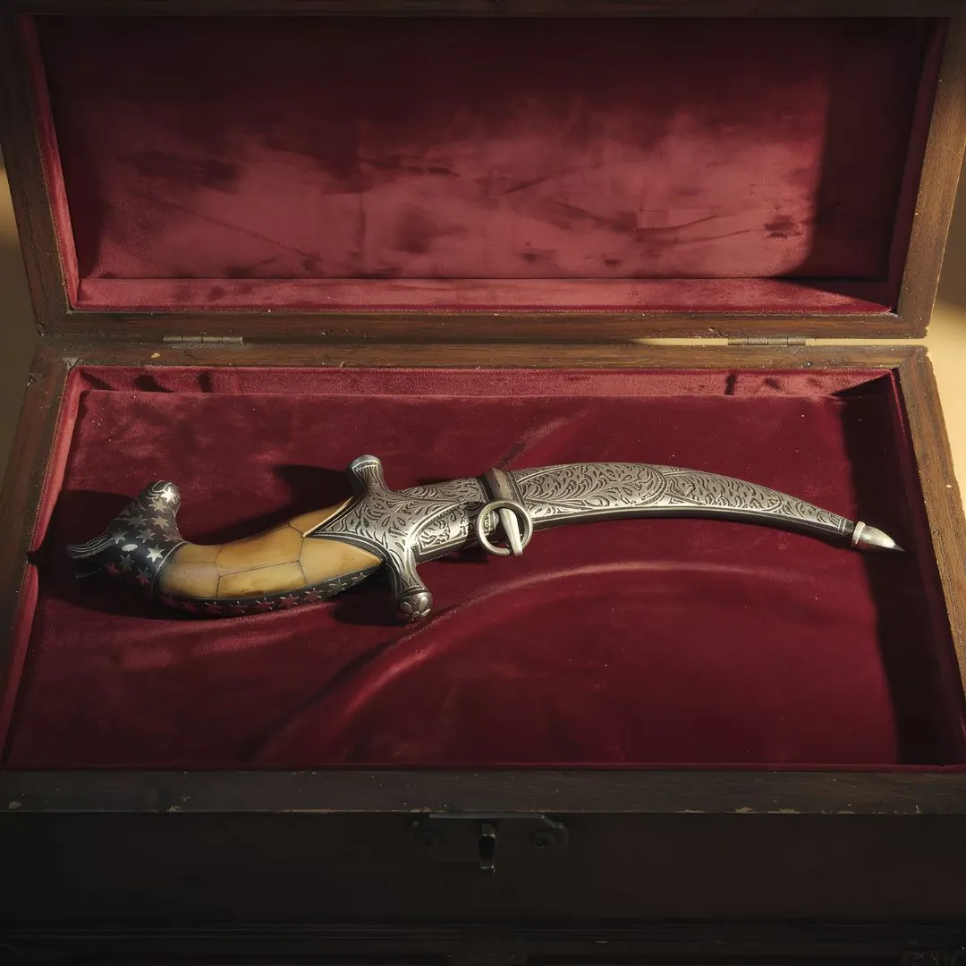 Bone Handle Dagger with Handcrafted Koftgari Metal Inlay Art