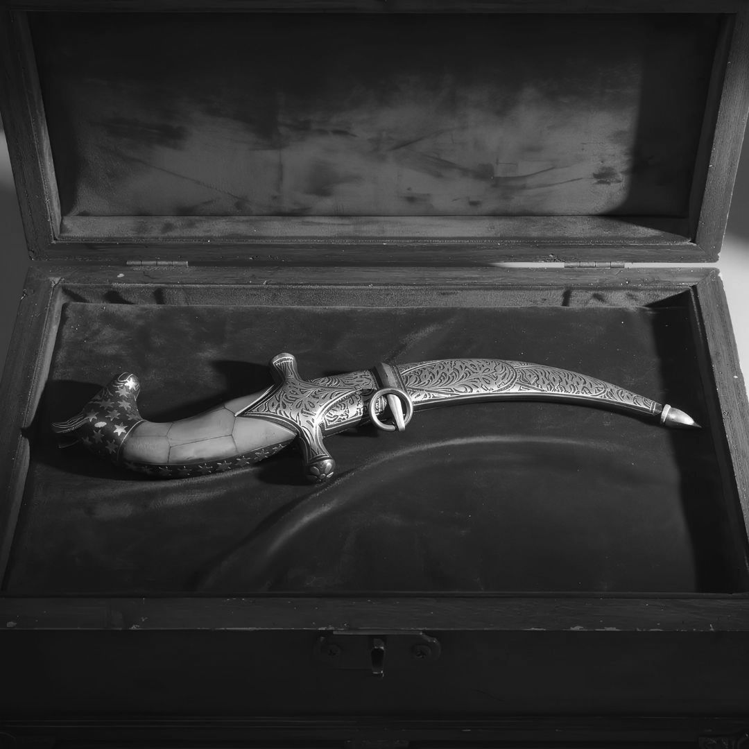 Bone Handle Dagger with Handcrafted Koftgari Metal Inlay Art