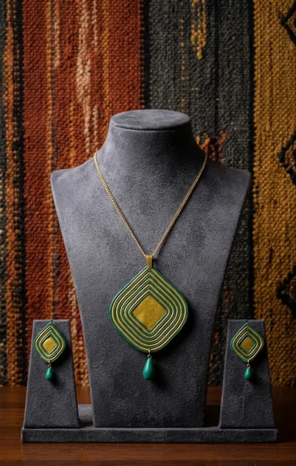 Emerald & Metallic Gold Grand Concentric Statement Pendant Set