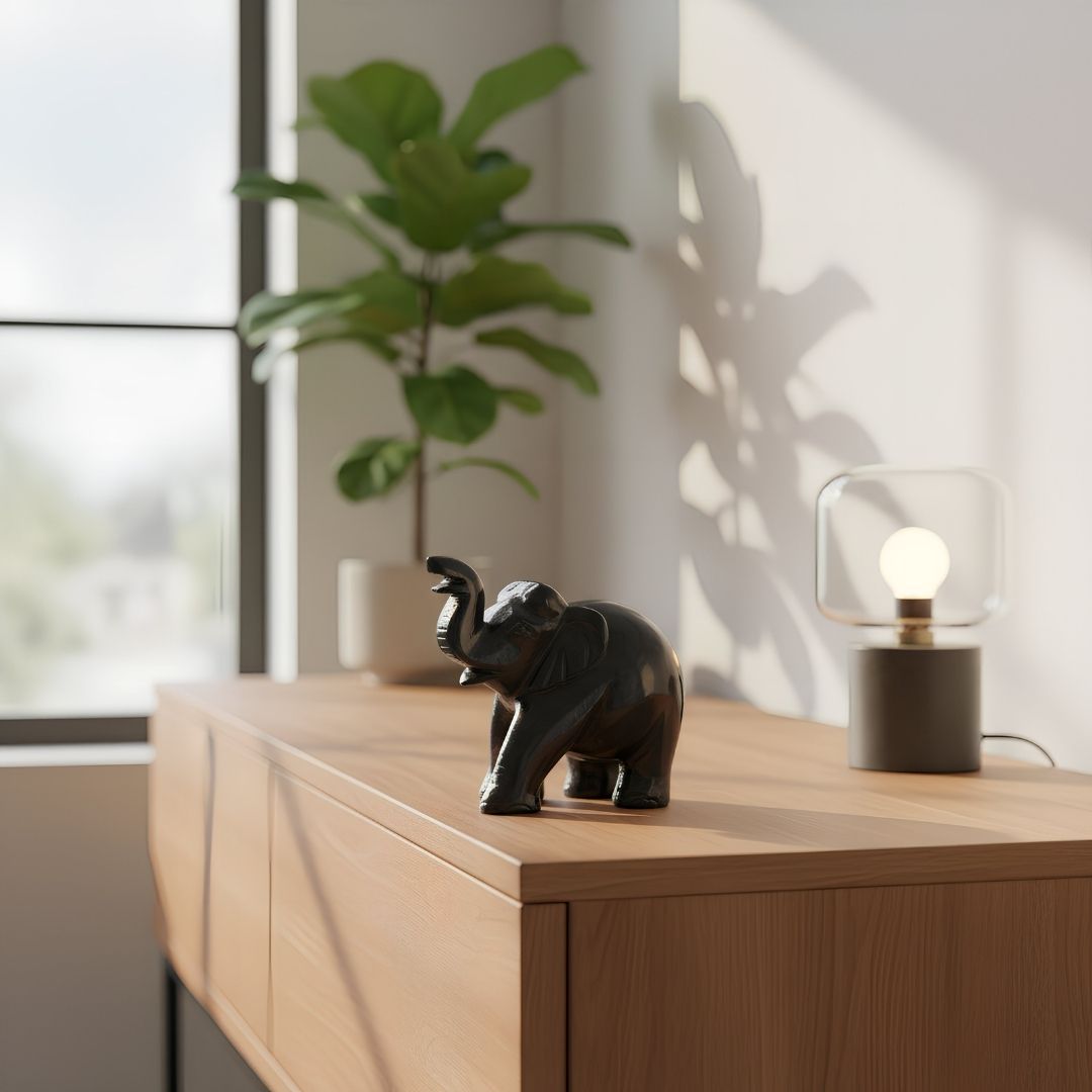 Black Aventurine Elephant Figurine for Home Decor and Good Luck