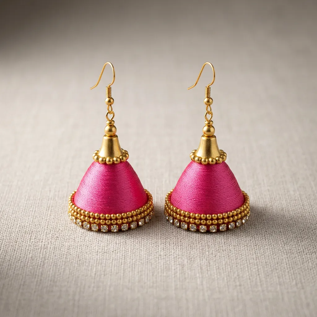 Pink Quilling Jhumkas” – Handmade Paper Earrings