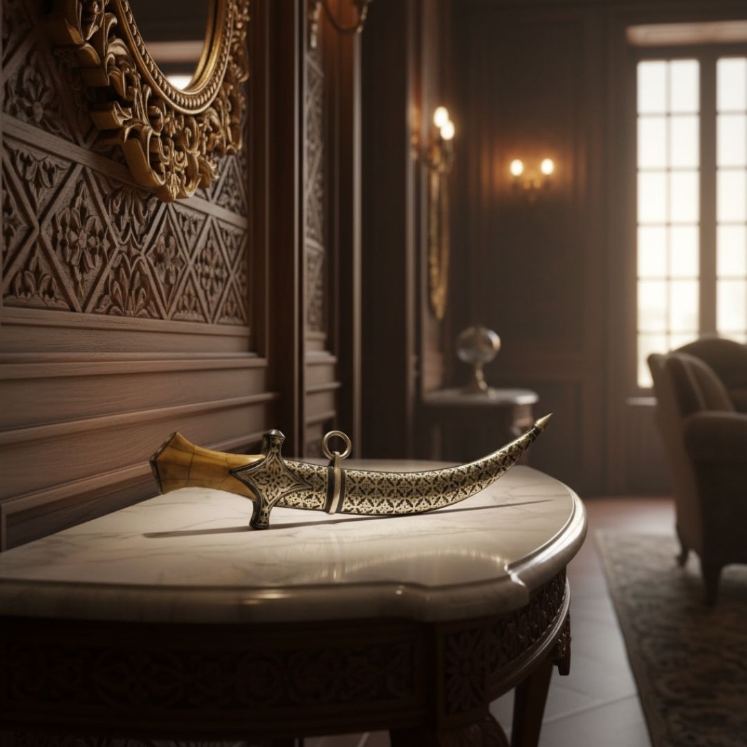 Camel Bone Handle Dagger with Koftgari Metal Inlay Craft