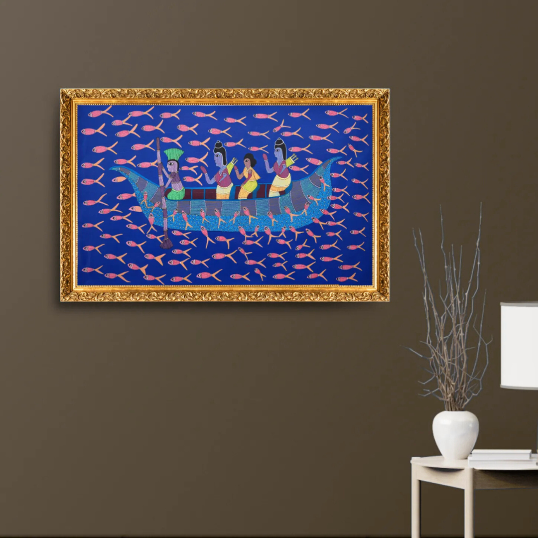 Ram,Sita & Lakshman Crossing the Sacred Ganges