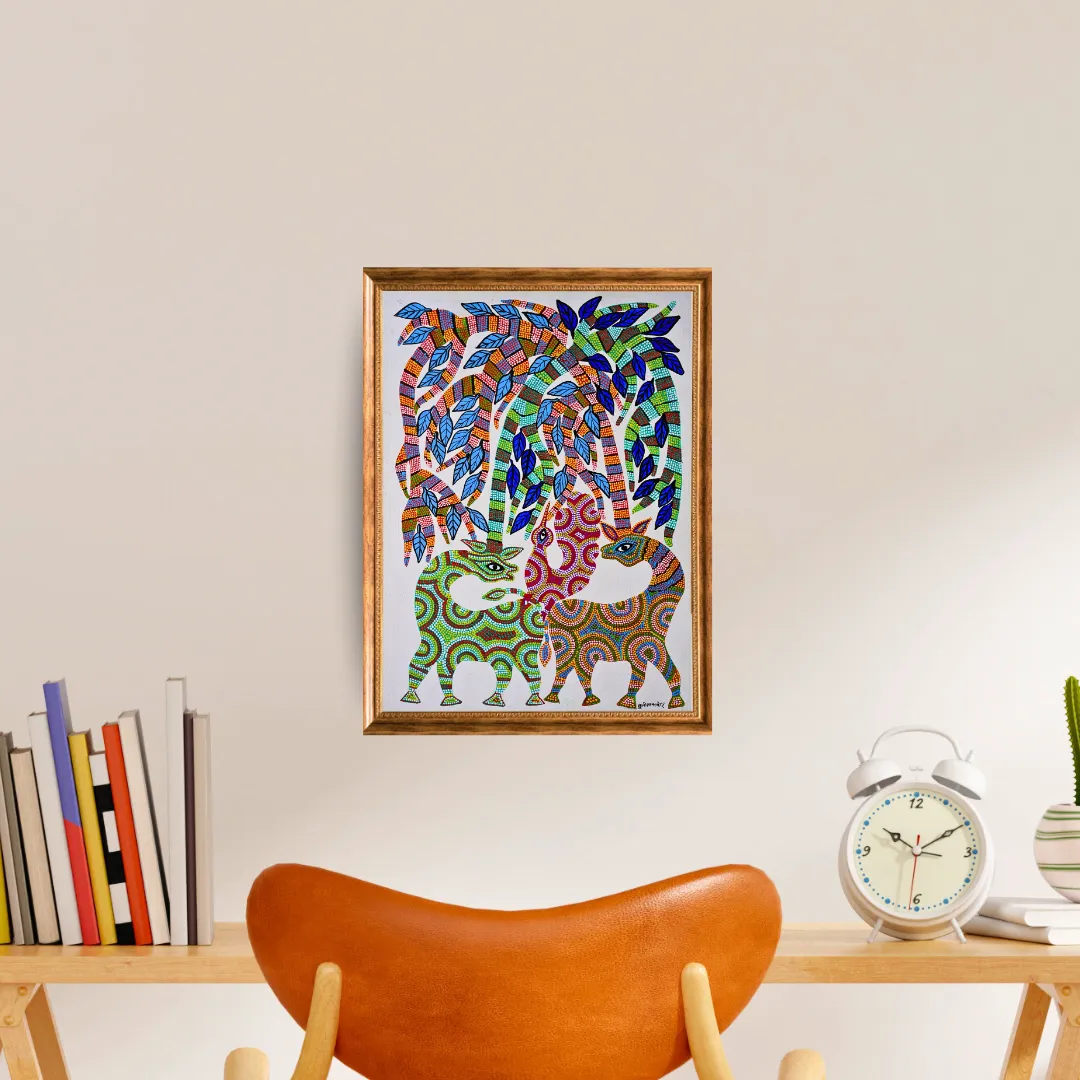 The Deer and Peacock in the Forest