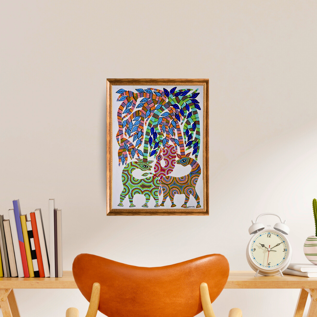 The Deer and Peacock in the Forest