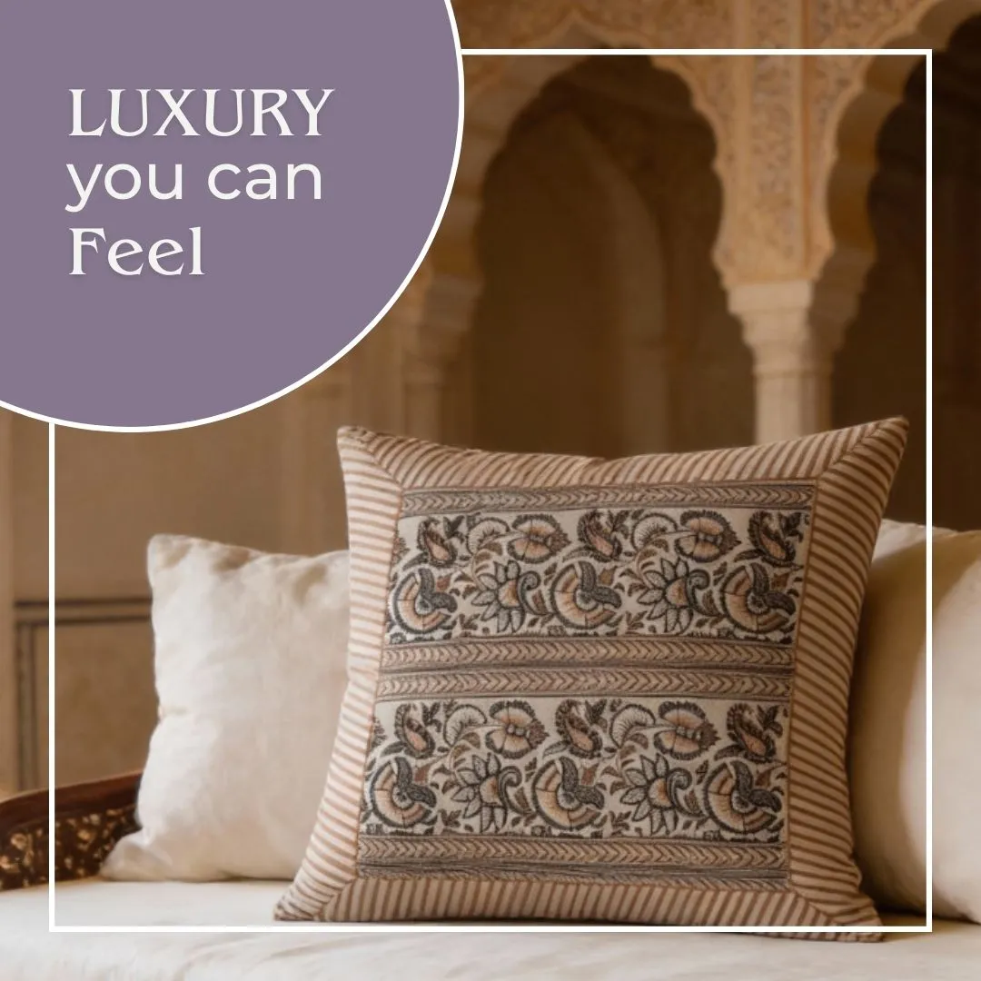South Cotton Block Printed Cushion Covers with All-Over Pattern & Detailed Border (Set of 2)