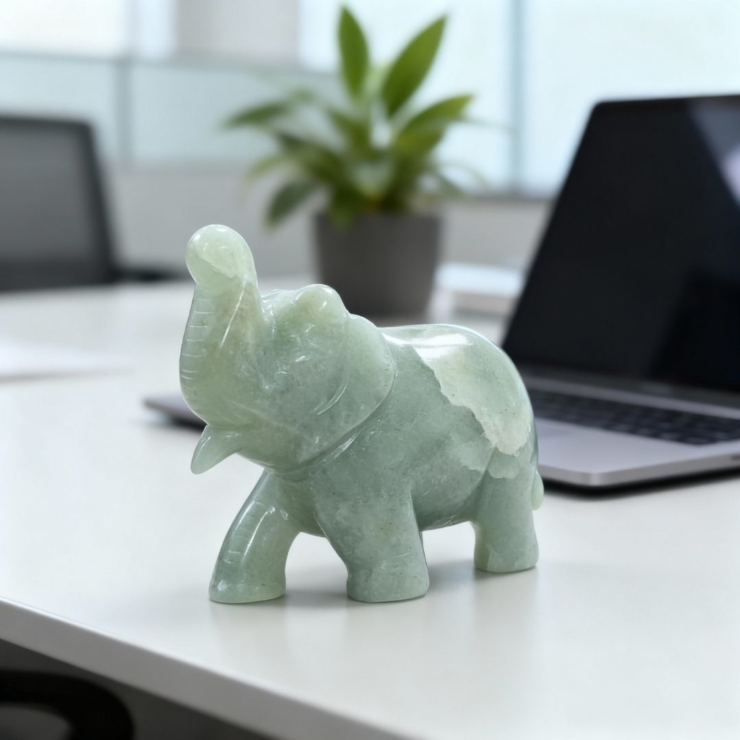 Aventurine Elephant Figurine for Positive Energy and Artisanal Decor