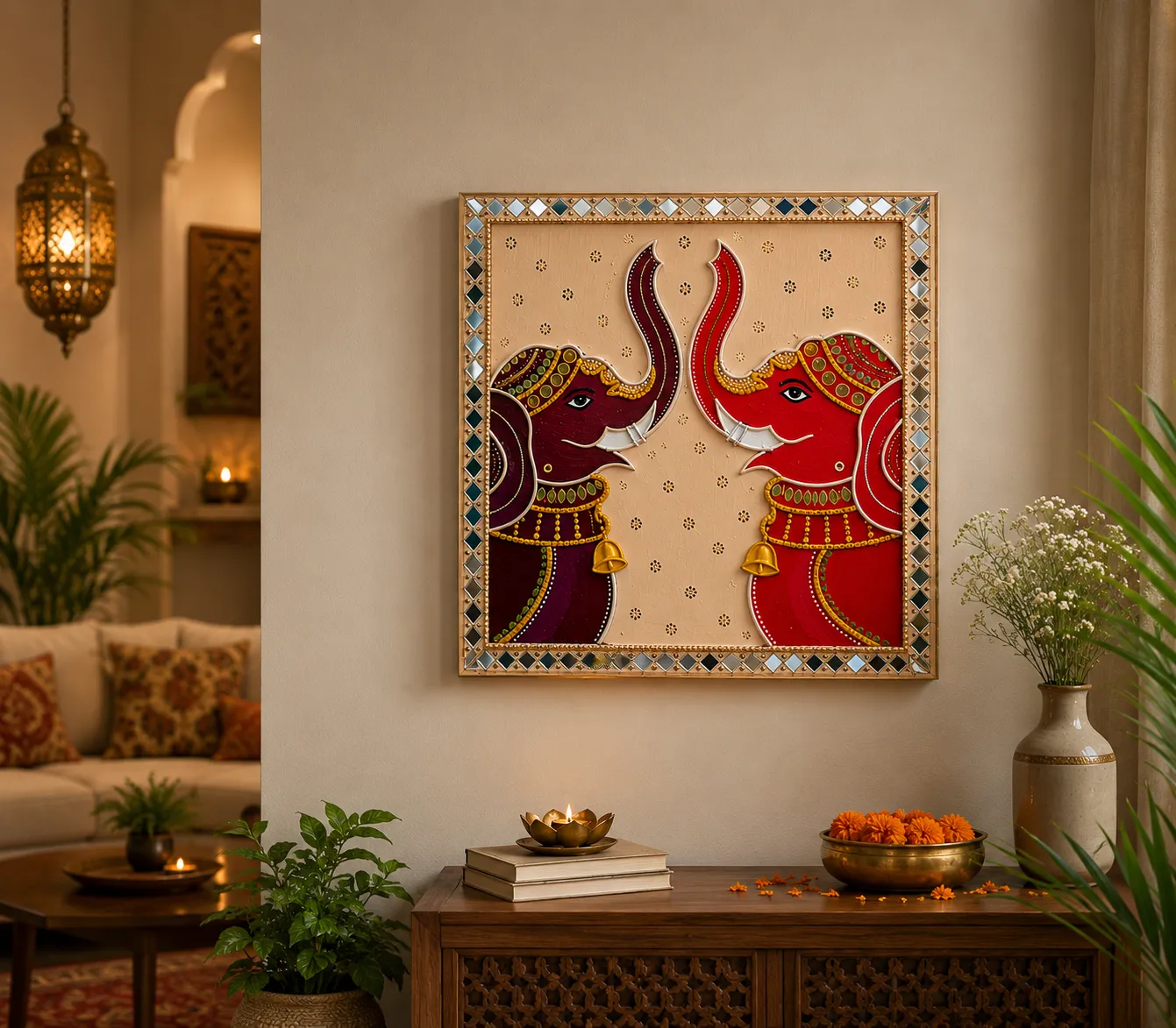Lippan Art Wall Hanging: Greeting Elephants