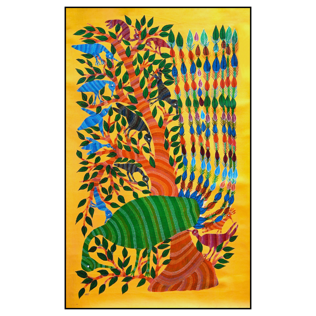 Peacock with the Tree and Birds