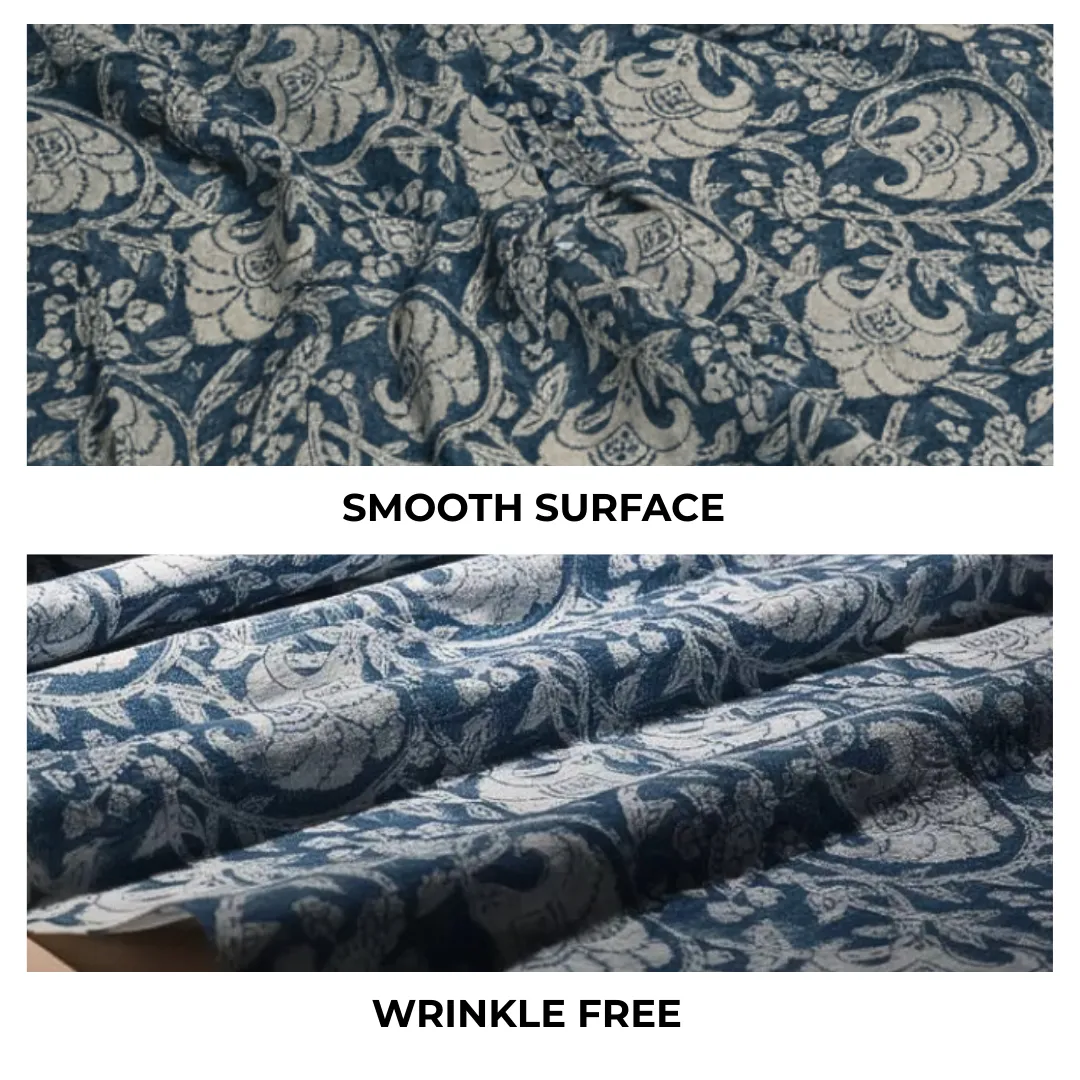 Single-Sided Hand Block Printed Mal Cotton Fabric – Blue Floral | Sold Per Meter