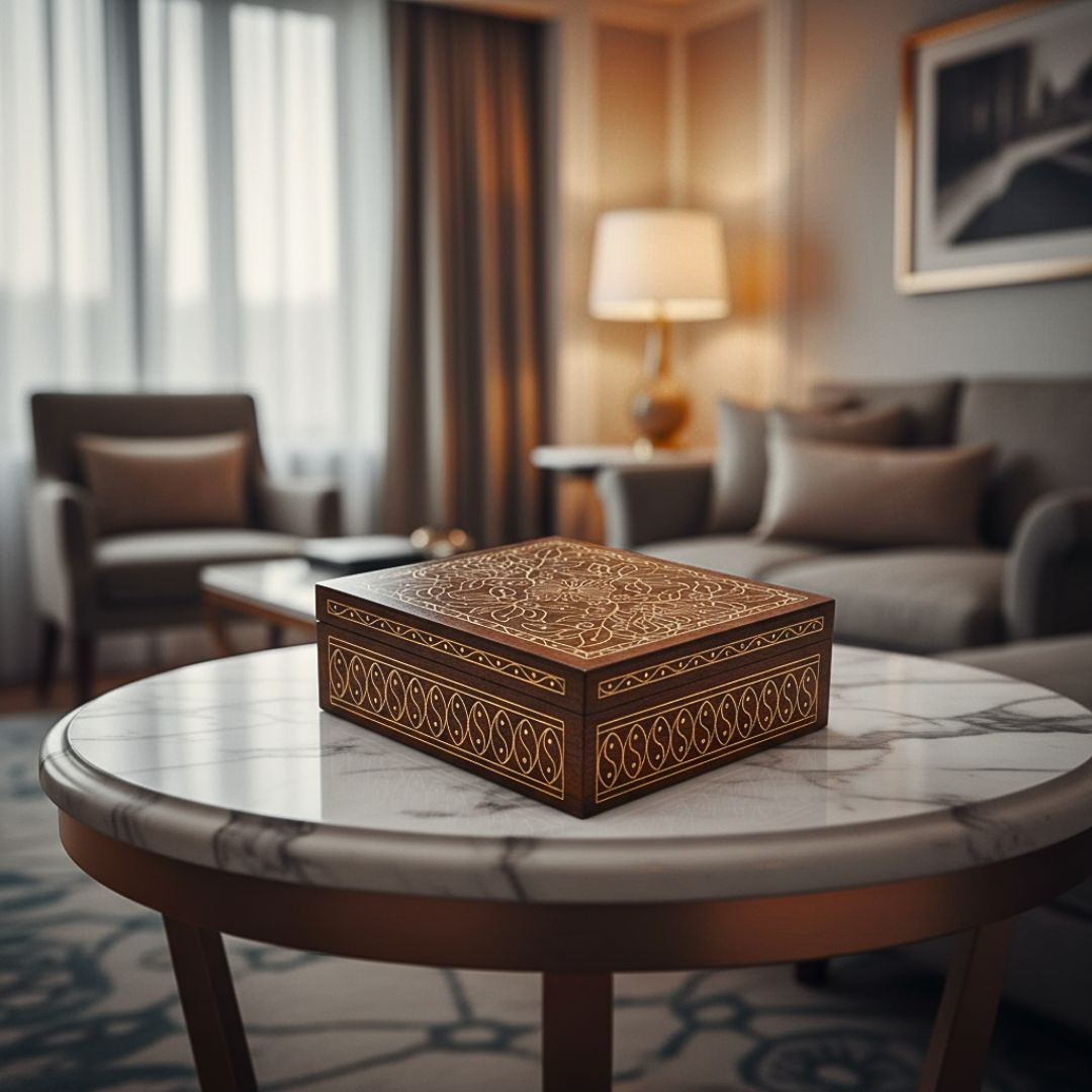 Royal Blossom Wooden Tarkashi Inlay Box for Jewellery and Keepsakes