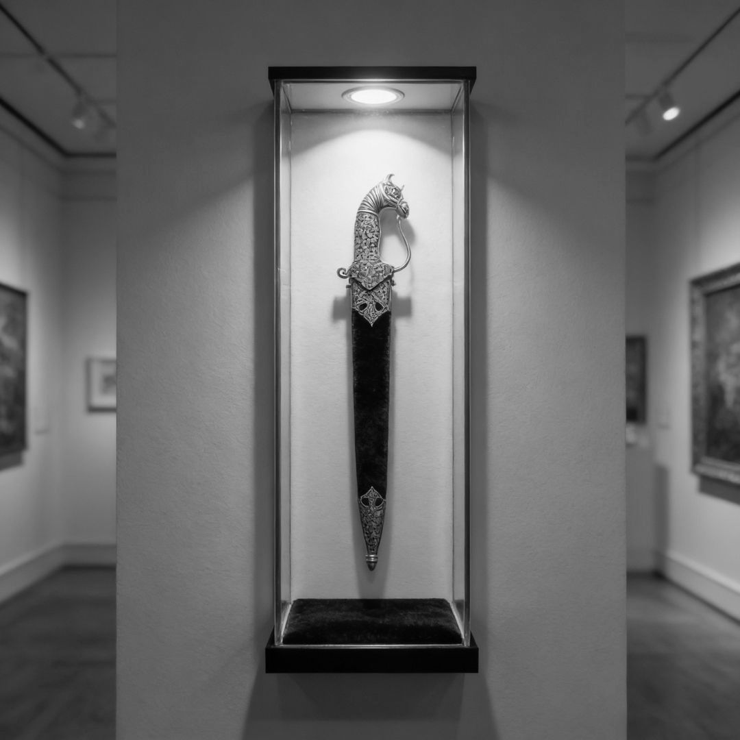 Black Handle Koftgari Dagger with Handcrafted Metal Inlay Detailing