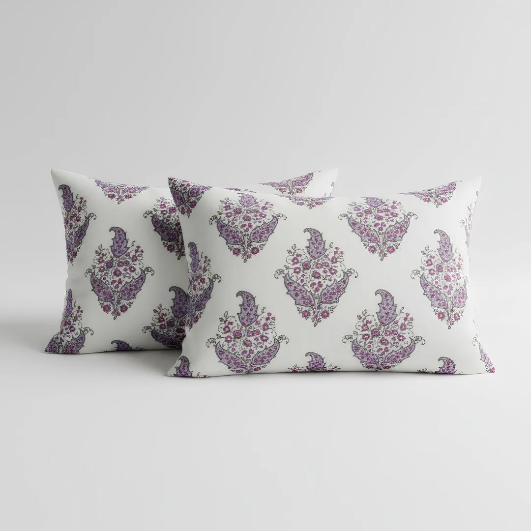Single-Sided Block Printed Double Bedsheet in Maroon & Dusty Pink Floral Print Motif