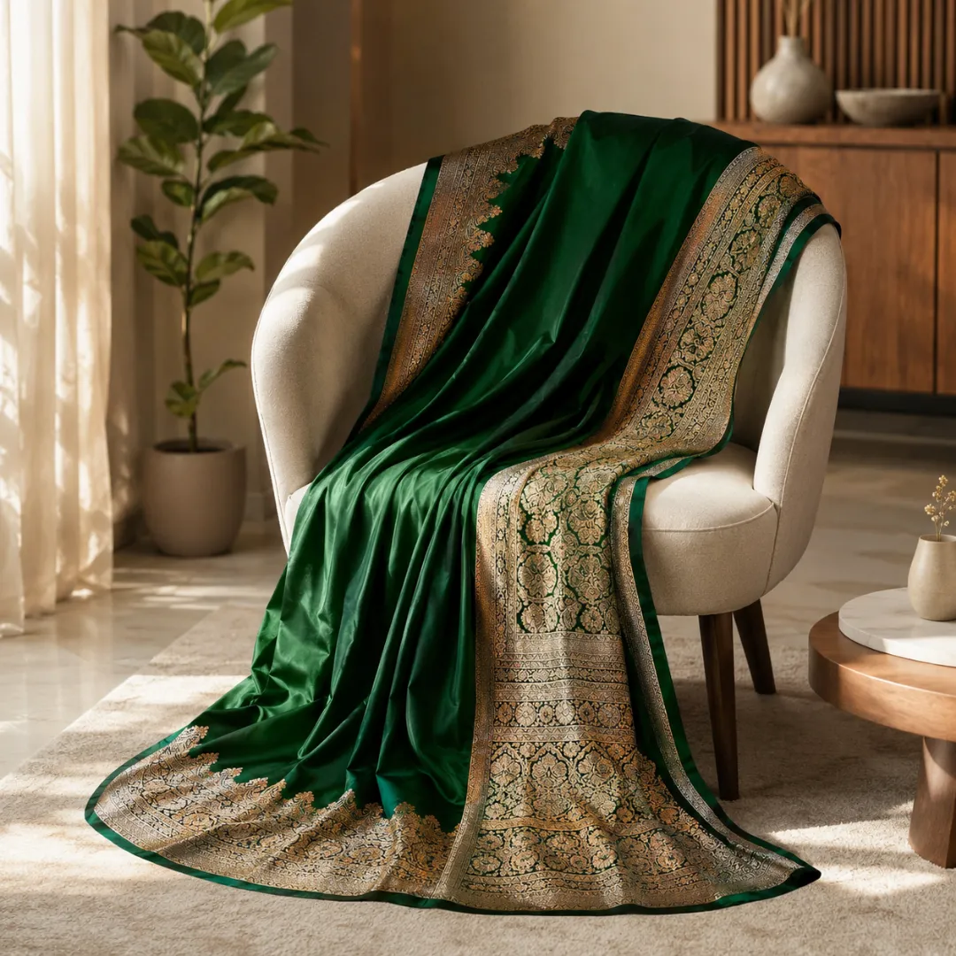 Emerald Green Monipuri Resham Silk Saree – Handcrafted Elegance with Silk Mark 