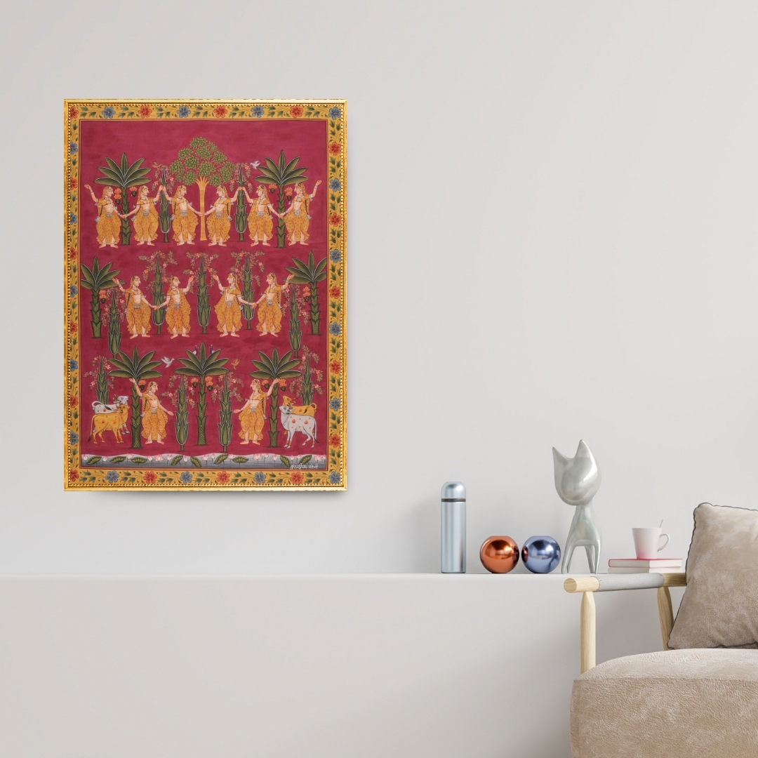 Pichwai Gopiyan & Trees Painting ( Japanese gold )