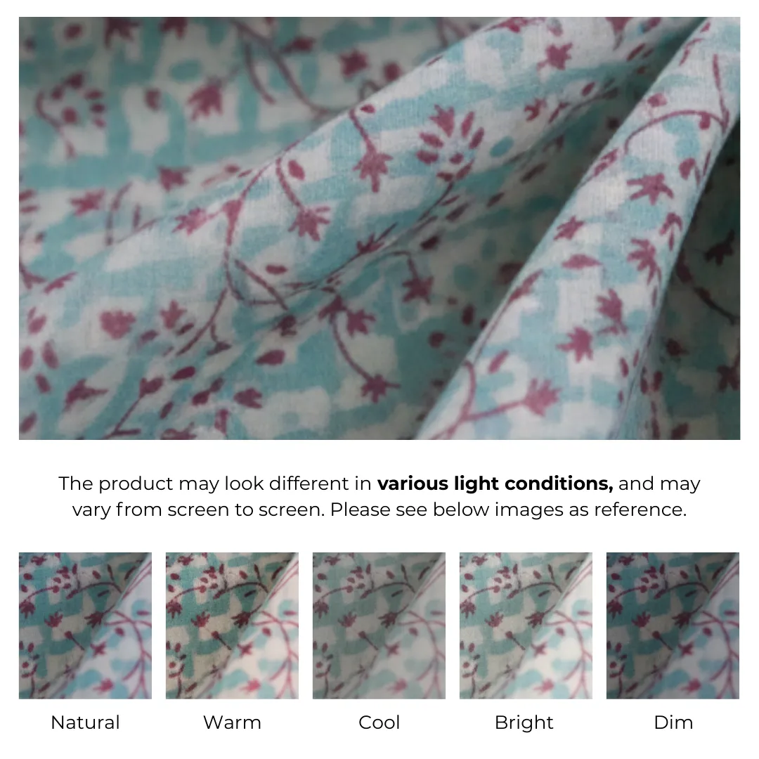 Single-Sided Hand Block Printed Mal Cotton Fabric – Soft Blue Geometric | Sold Per Meter