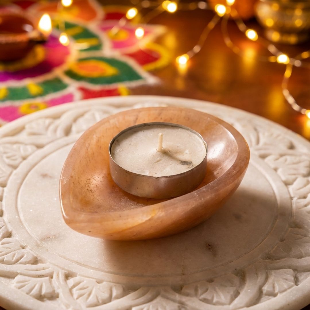 Handcrafted Red Quartz Tea Light Holder for Warm Ambient Decor