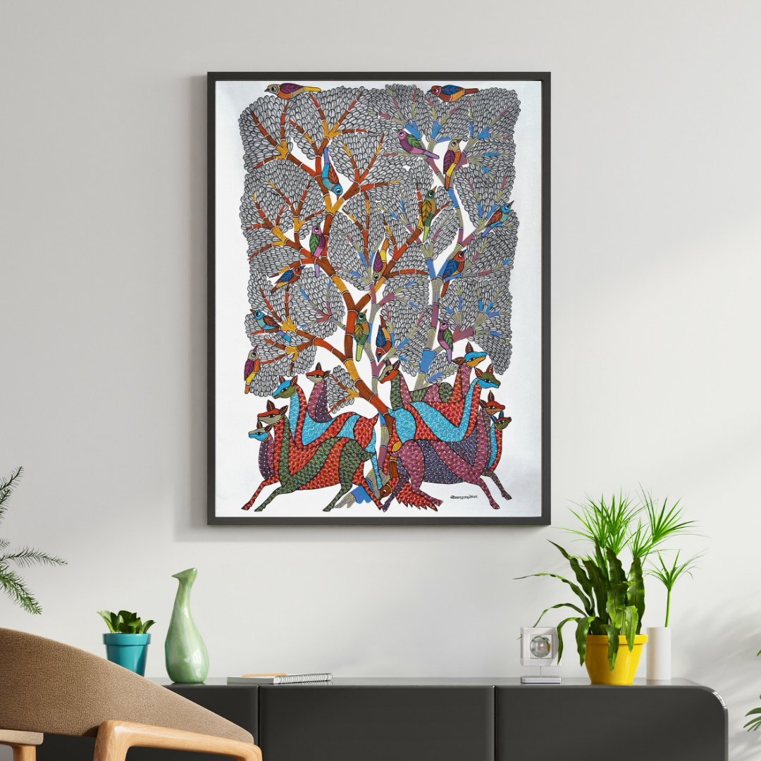 Deer and Birds Under the Tree