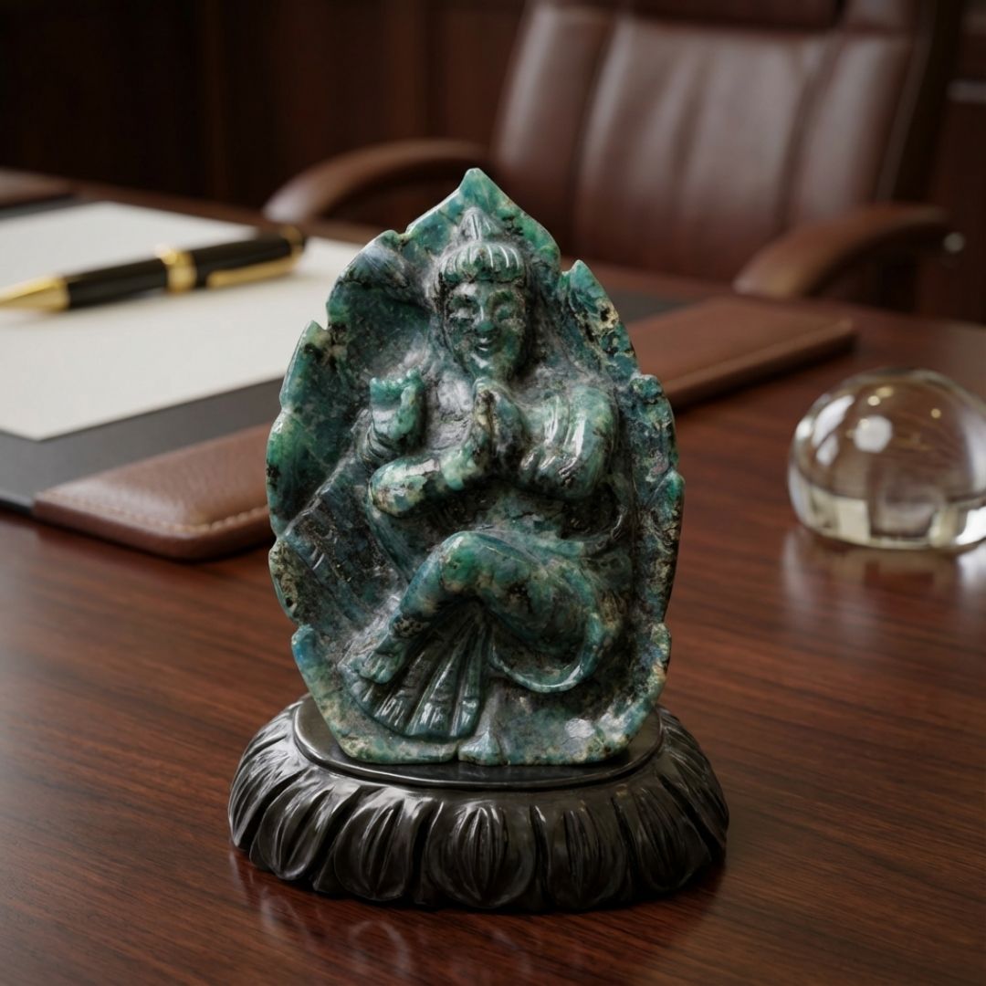 Abroad Black Jade Krishna Sculpture for Home Decor and Spiritual Spaces 