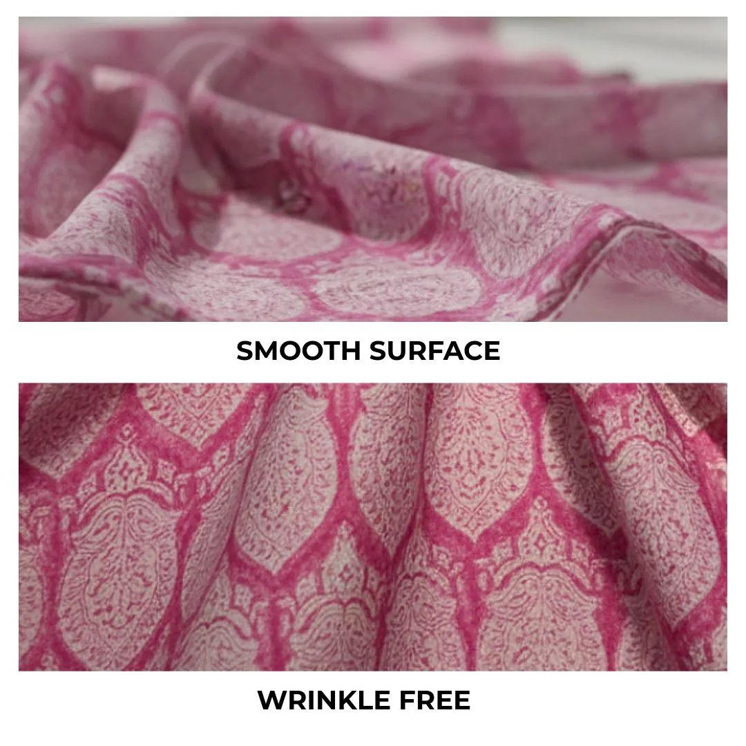 Single-Sided Hand Block Printed Mal Cotton Fabric – Pink Geometric | Sold Per Meter