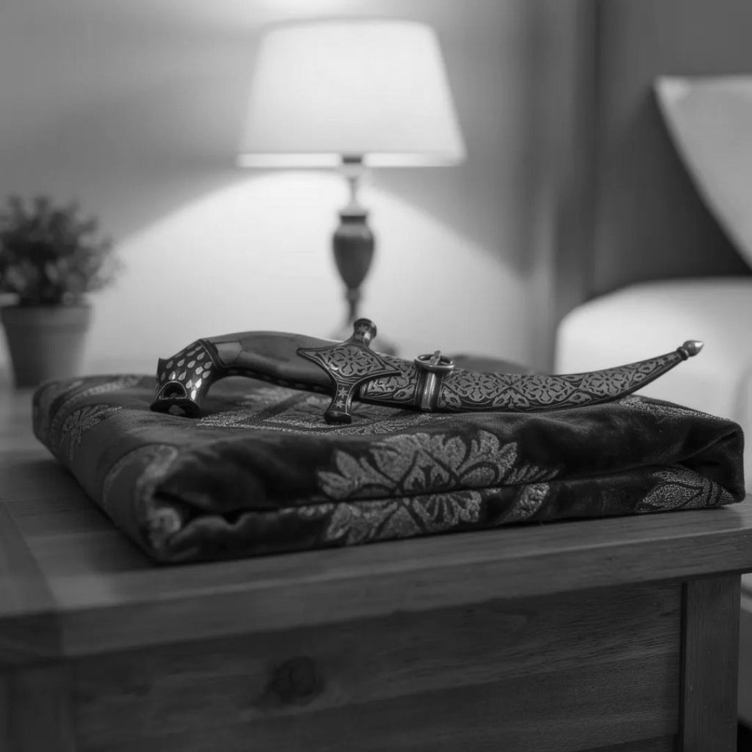 Curved Decorative Koftgari Dagger with Handcrafted Metal Inlay Detailing