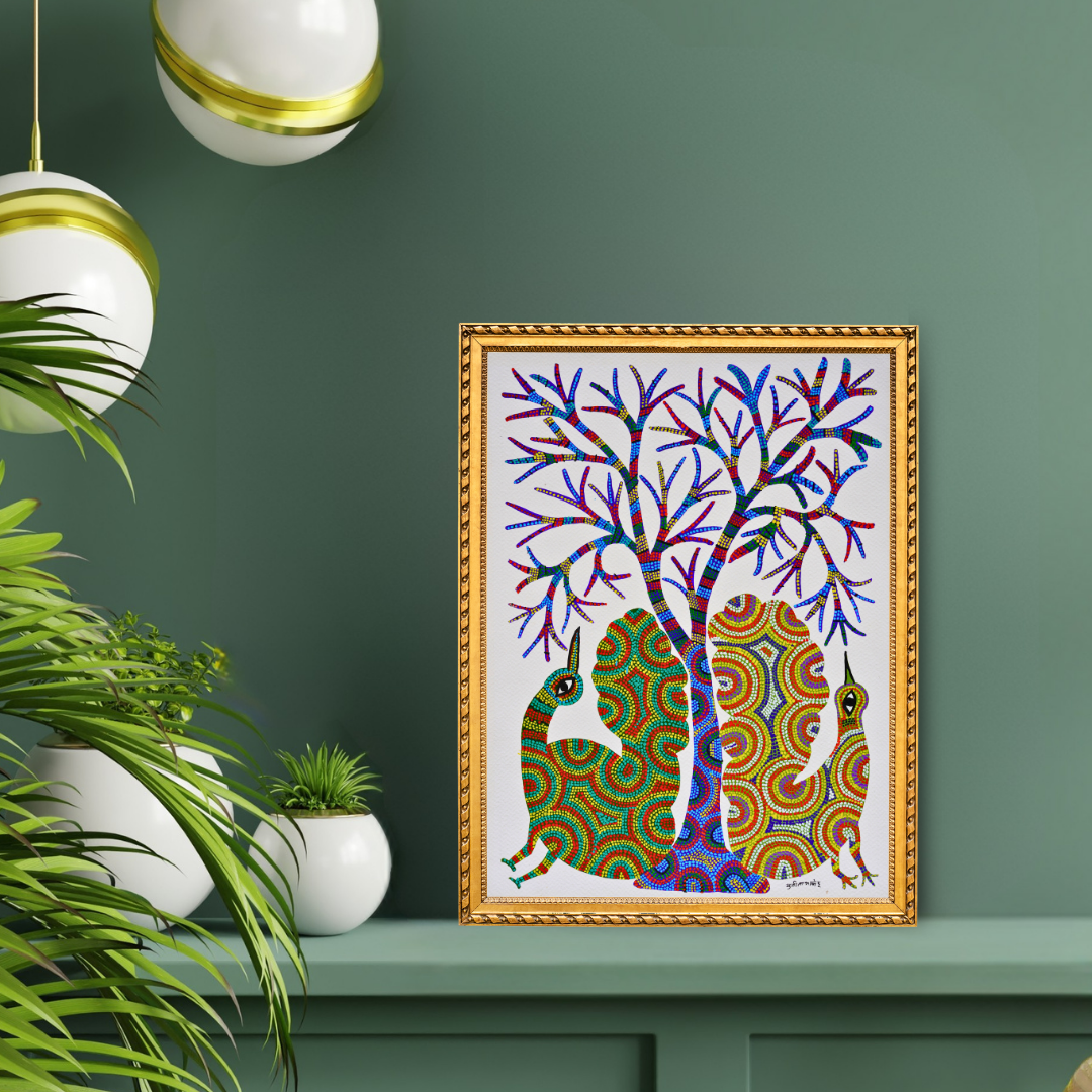 Two Peacocks Under a Tree