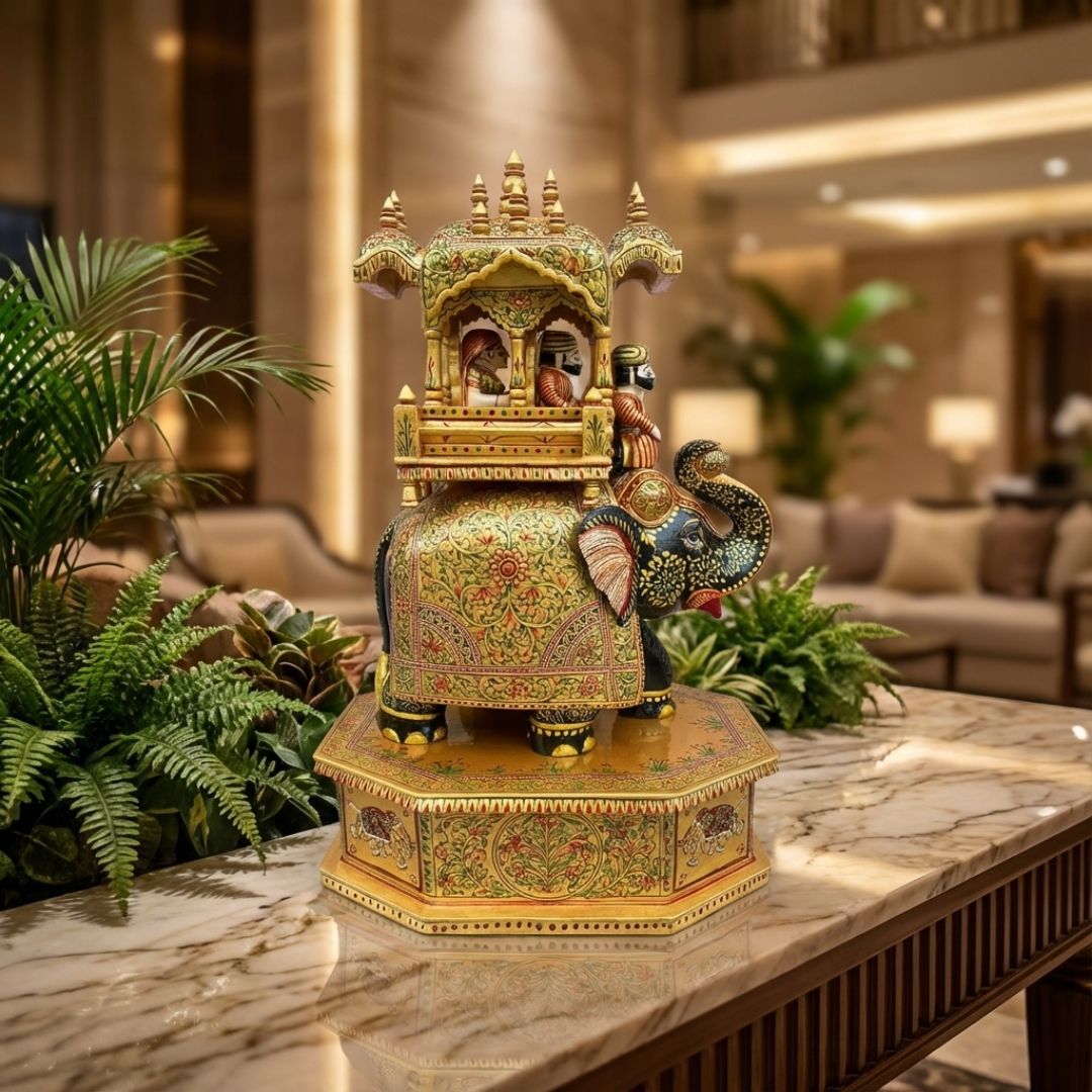 Royal Elephant Palanquin Miniature Sculpture Handcrafted in Wood