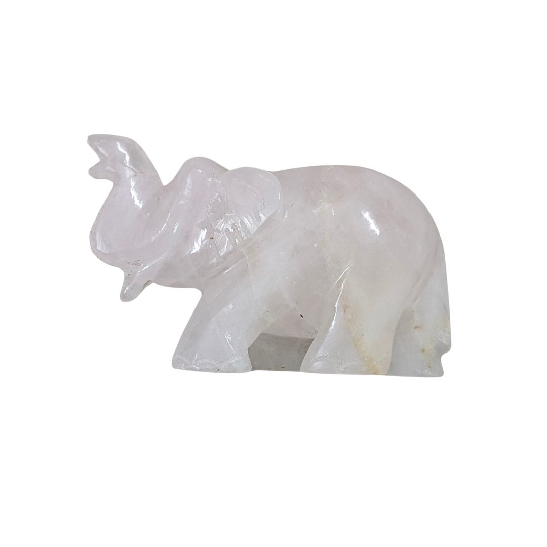 Hand-Carved Rose Quartz Elephant Sculpture