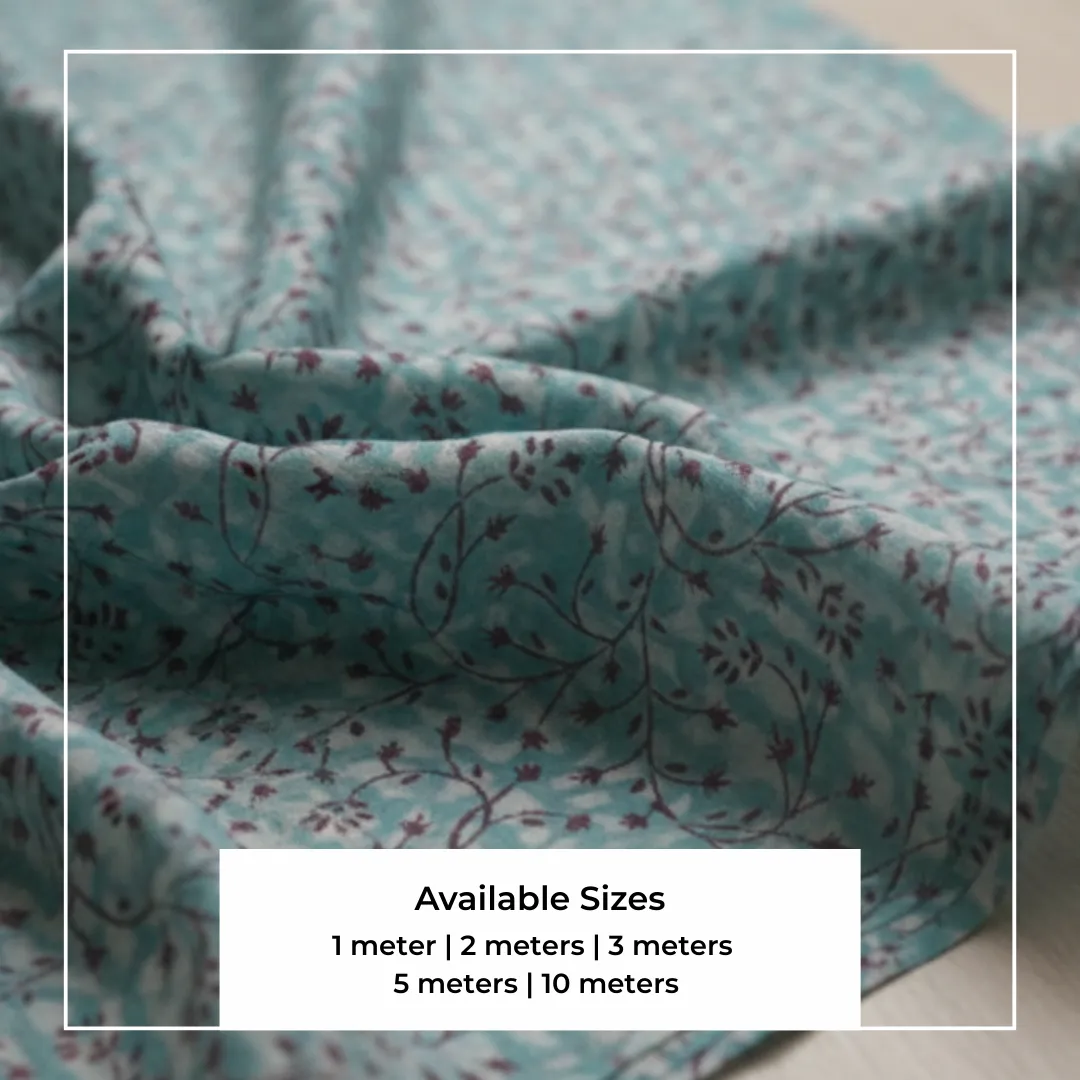 Single-Sided Hand Block Printed Mal Cotton Fabric – Soft Blue Geometric | Sold Per Meter