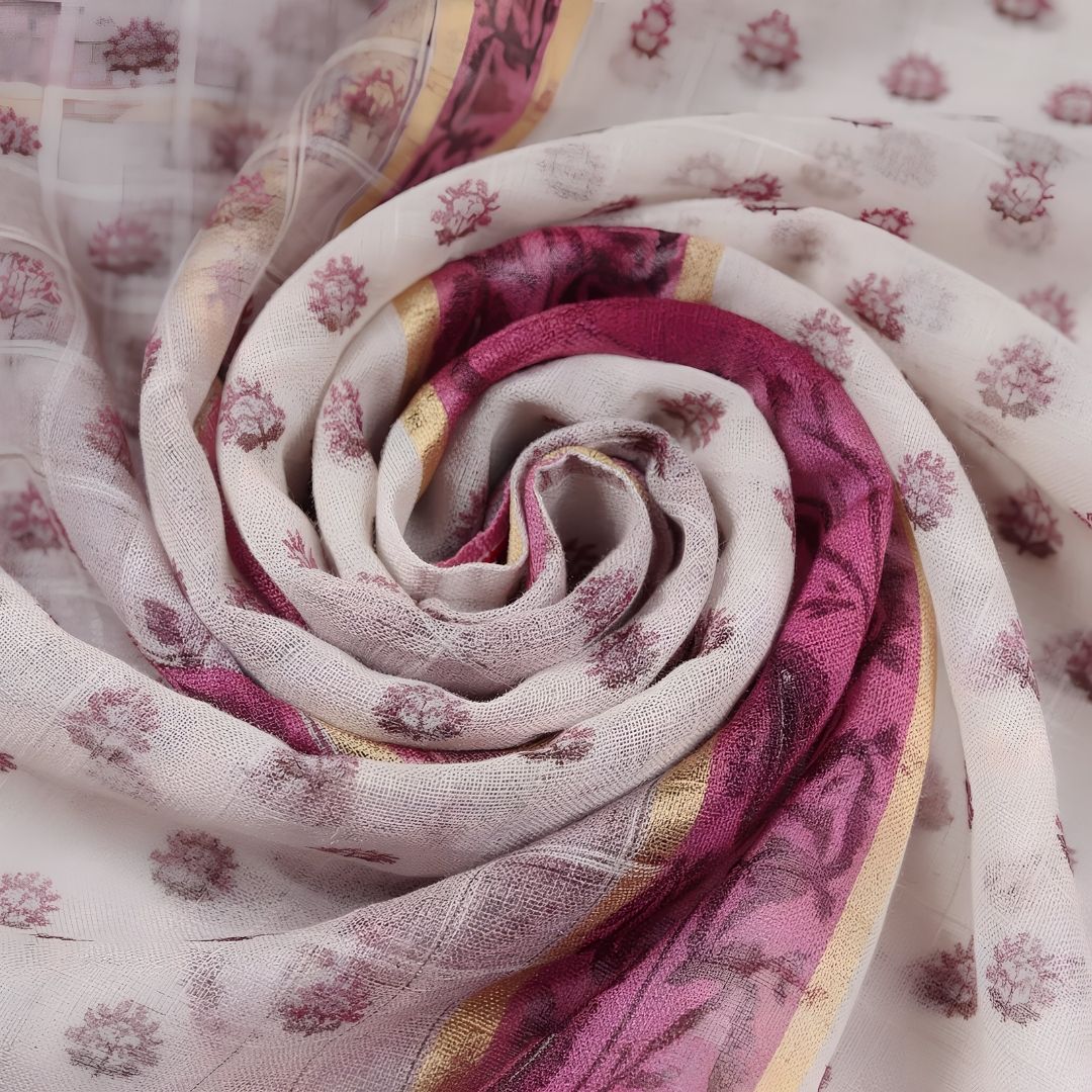 Hand Block Printed Kota Doriya Dupatta in Soft Pink Floral Pattern