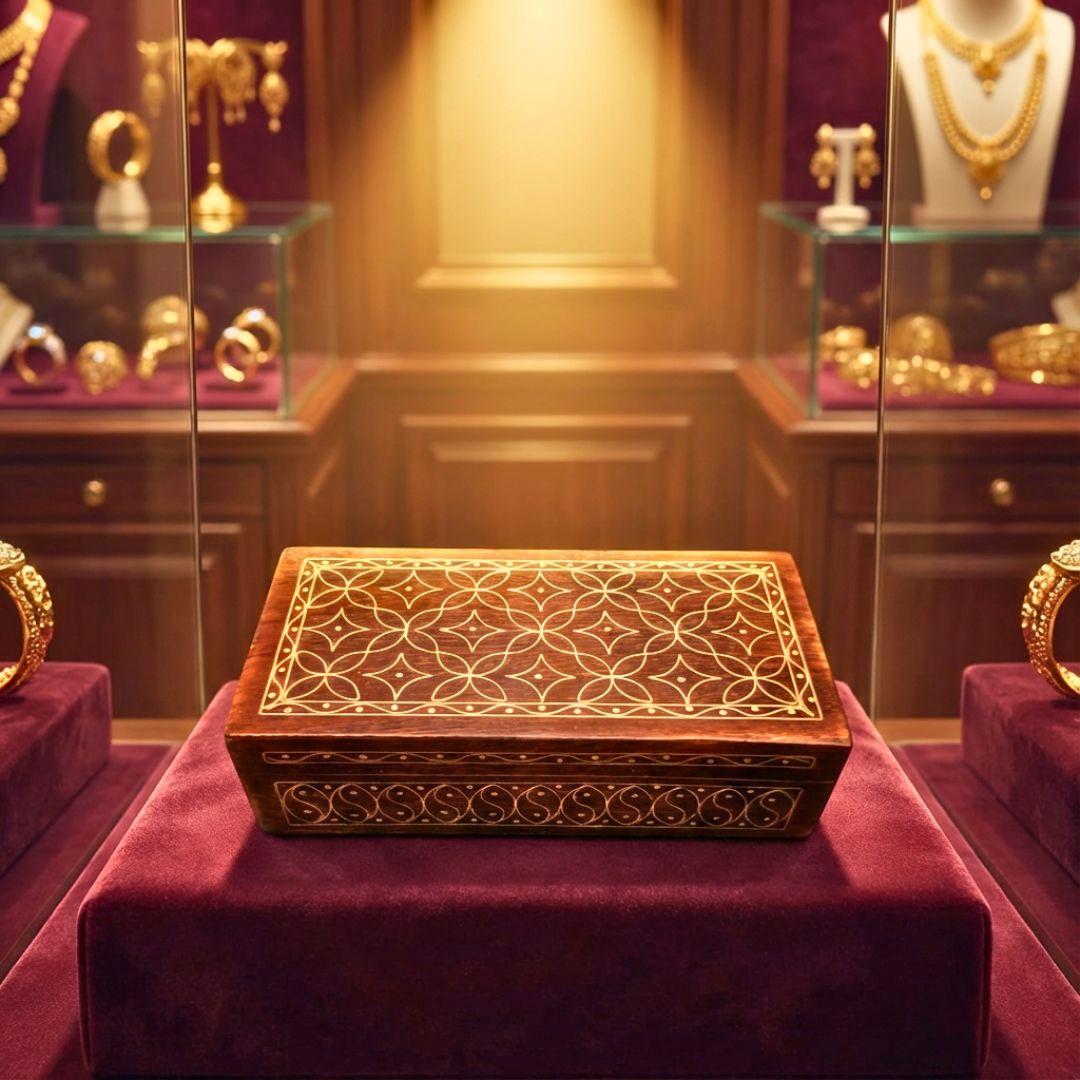 Geometric Serenity Wooden Tarkashi Inlay Box for Jewellery and Collectibles