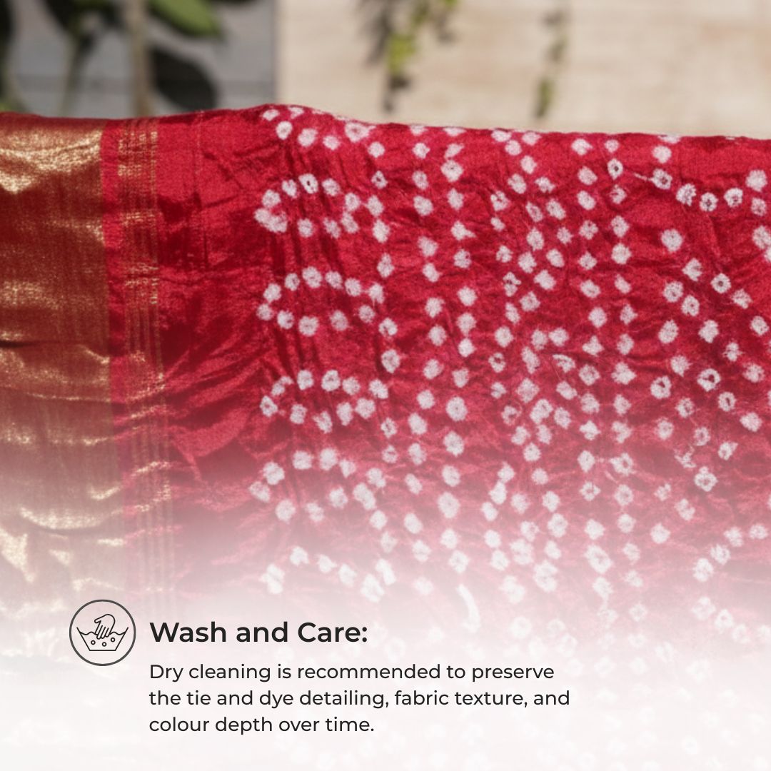 Silk Border Bandhej Saree with Lakdi Patta Pallu and Coordinated Blouse Piece (Unstitched)