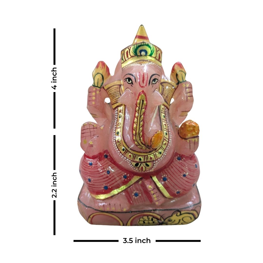 Gemstone Rose Quartz Printed Ganesha Idol for Home and Spiritual Decor