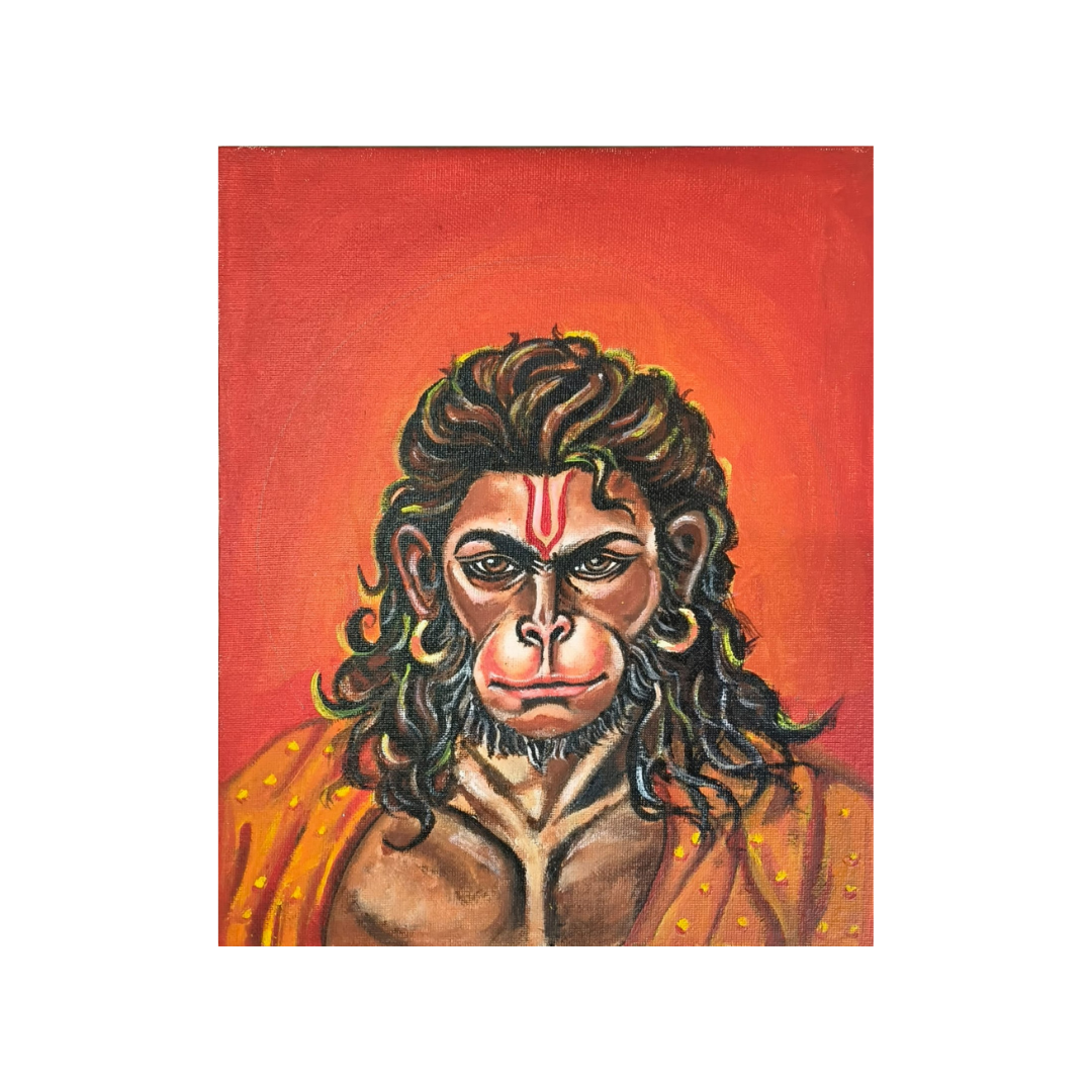 “Divine Strength Hanuman Portrait” - Original Acrylic Painting 
