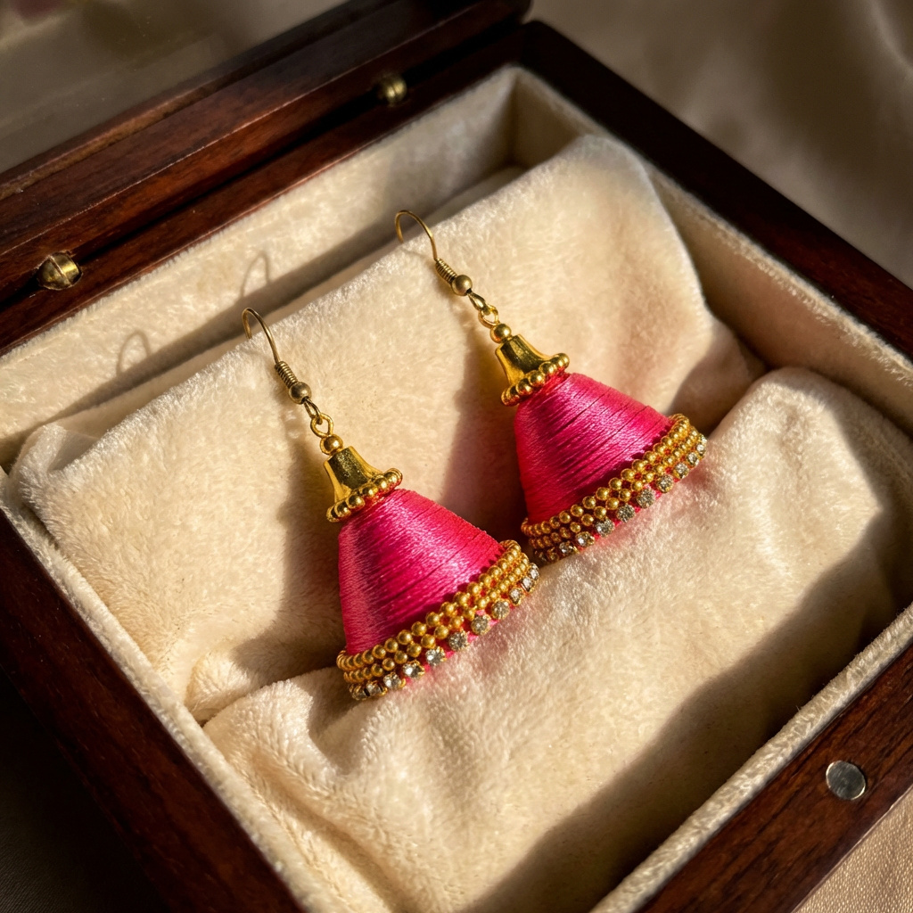 Pink Quilling Jhumkas” – Handmade Paper Earrings