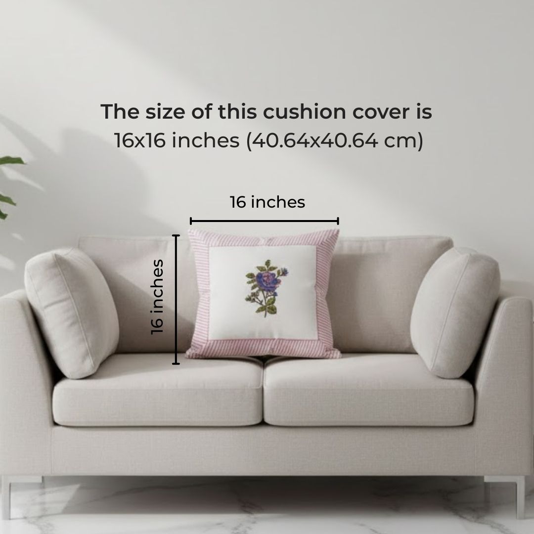 South Cotton Block Printed Cushion Covers with Central Floral Motif (Set of 2)