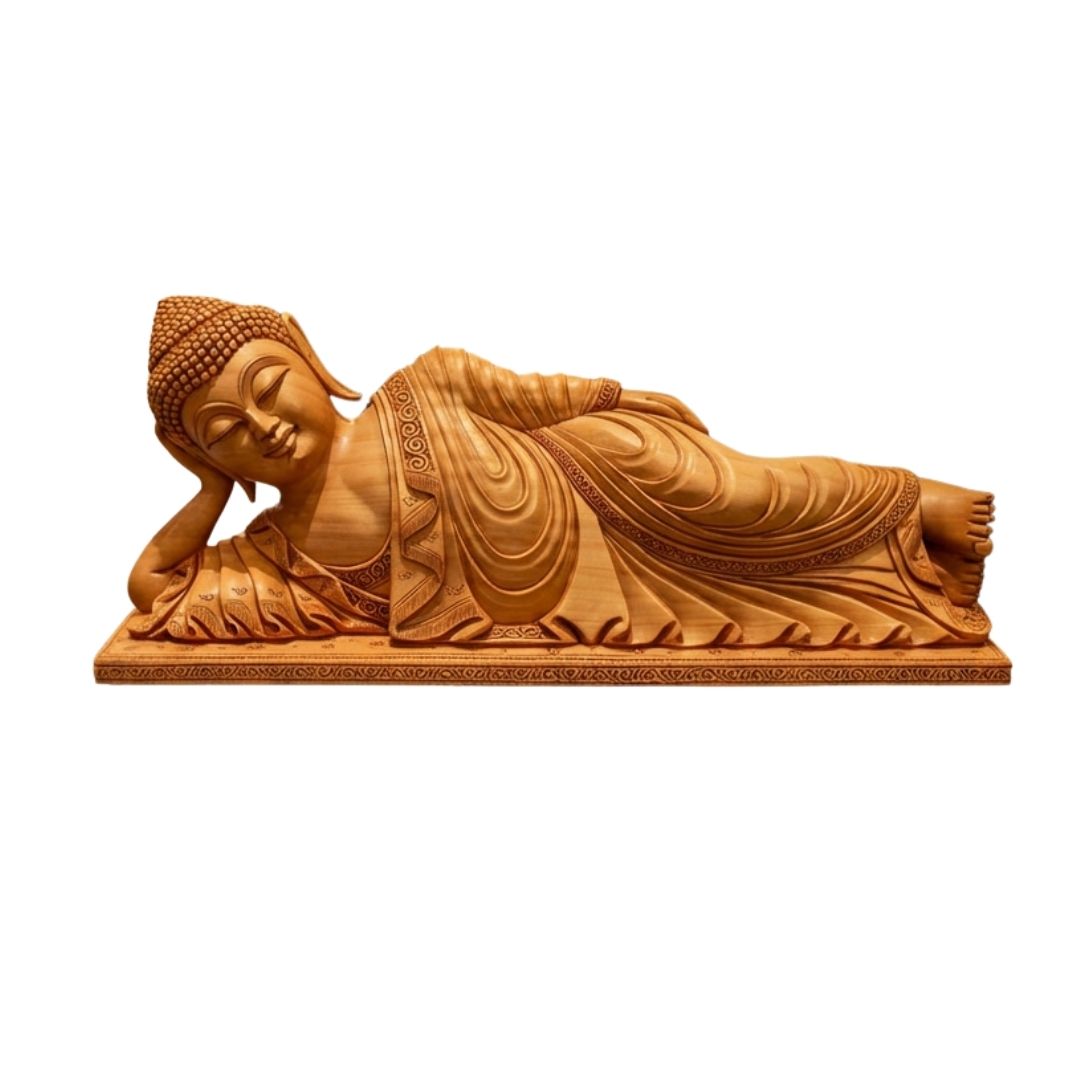 Sleeping Buddha Reclining Sculpture in Sandalwood
