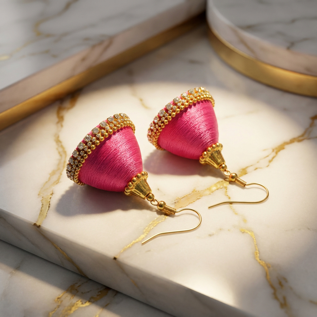 Pink Quilling Jhumkas” – Handmade Paper Earrings