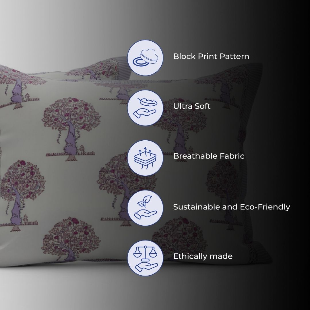 Single-Sided Block Printed Double Bedsheet in Soft Pink Floral Motif