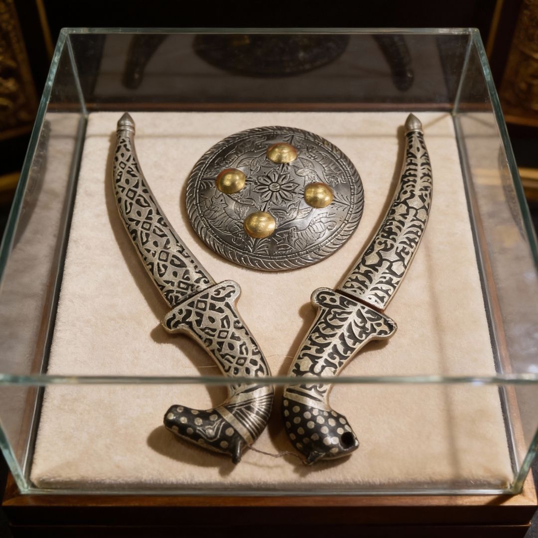 Shield Koftgari Decorative Dagger Set Traditional Metal Art 