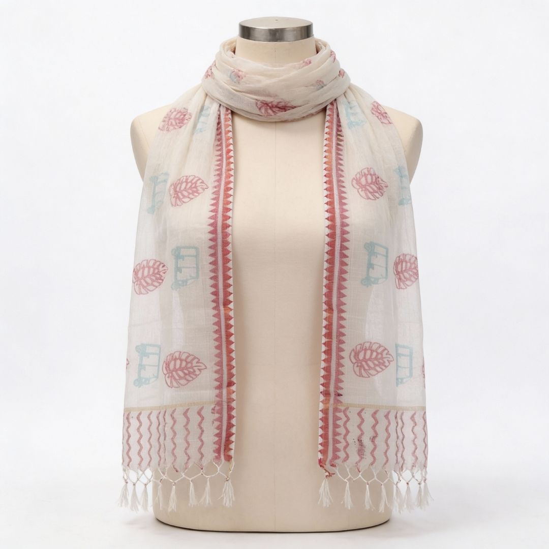 Hand Block Printed Kota Doriya Dupatta in Soft Floral Motifs