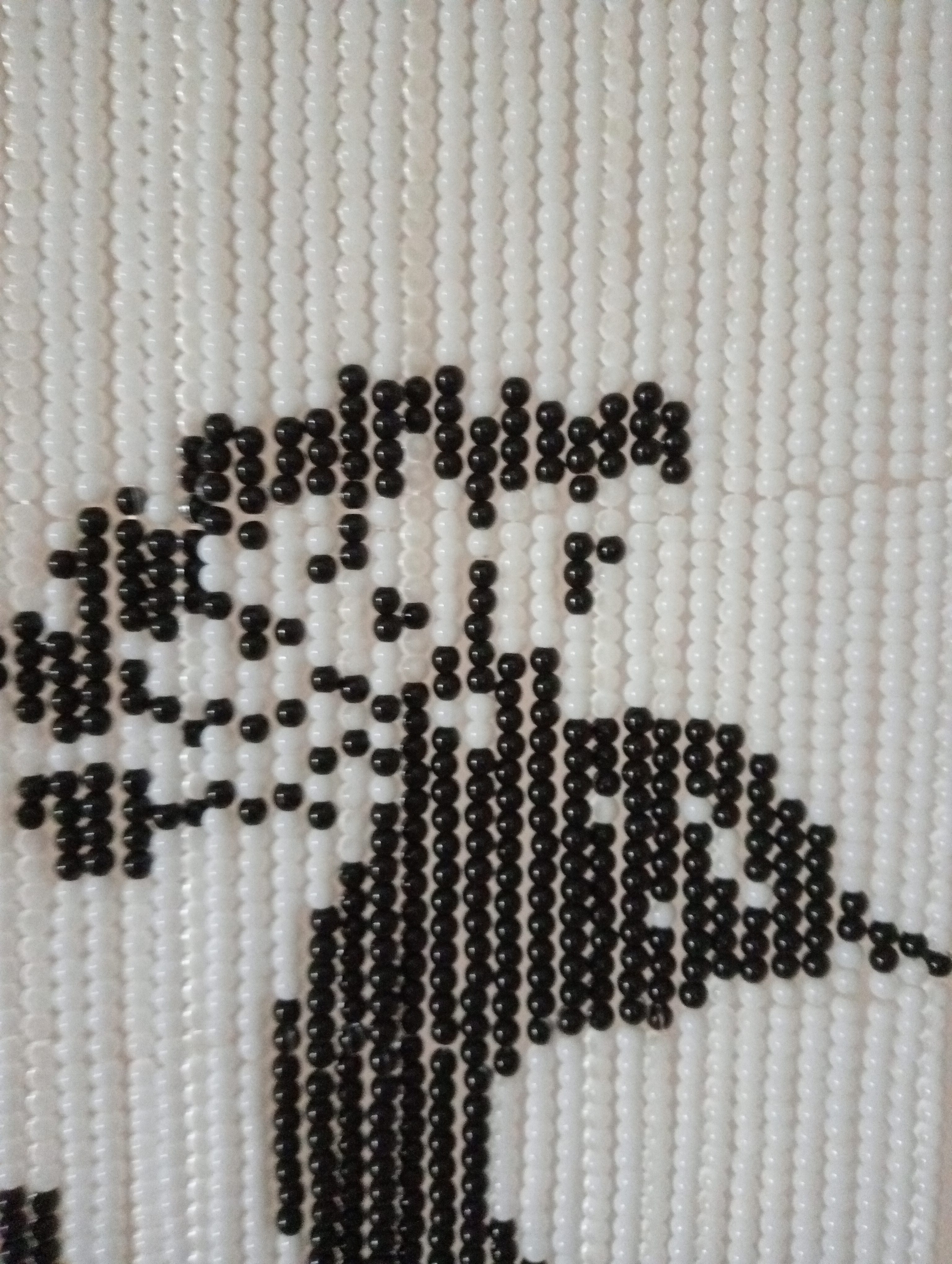 Handcrafted Pixel Glass Bead Curtain - Peacock Design - Featuring 37,700 Black and White Glass Beads