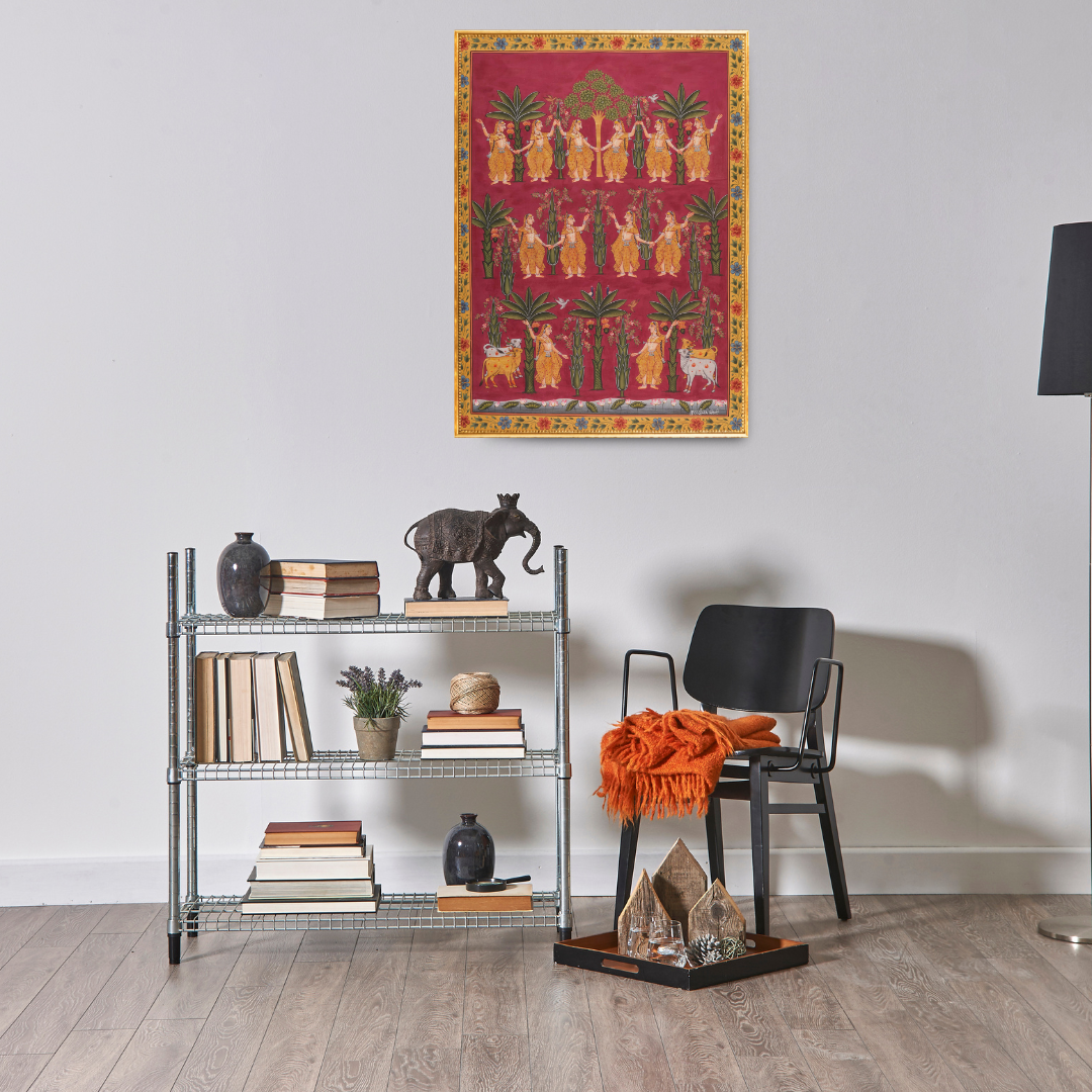 Pichwai Gopiyan & Trees Painting ( Japanese gold )